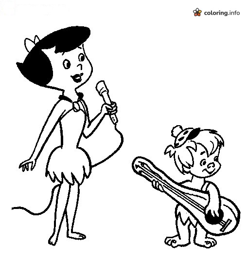 Betty Rubble Singing Beside Pebbles With Her Guitar, The Flintstones coloring sheet Betty Rubble Singing Beside Pebbles With Her Guitar, The Flintstones coloring sheet