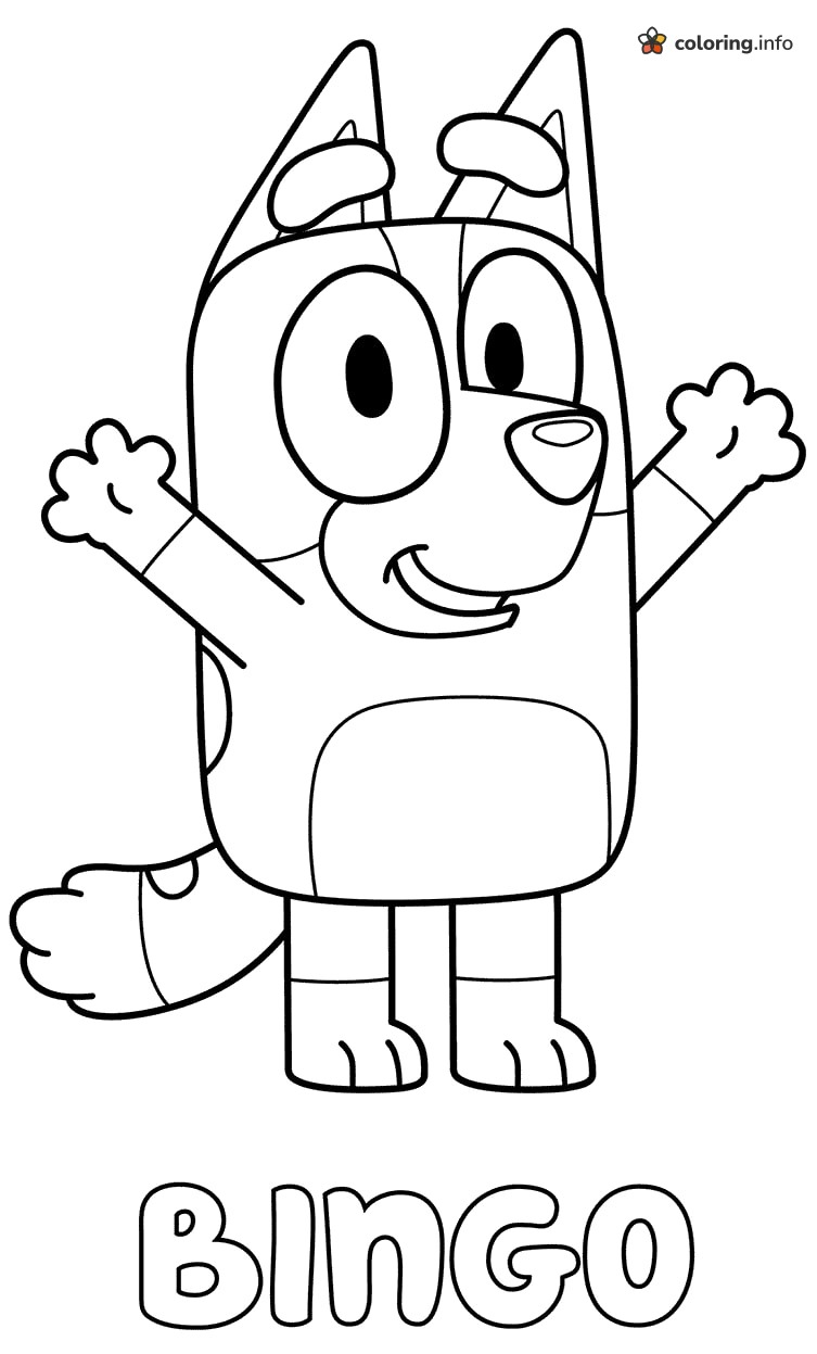 Bingo From Bluey With Arms Up High coloring sheet Bingo From Bluey With Arms Up High coloring sheet