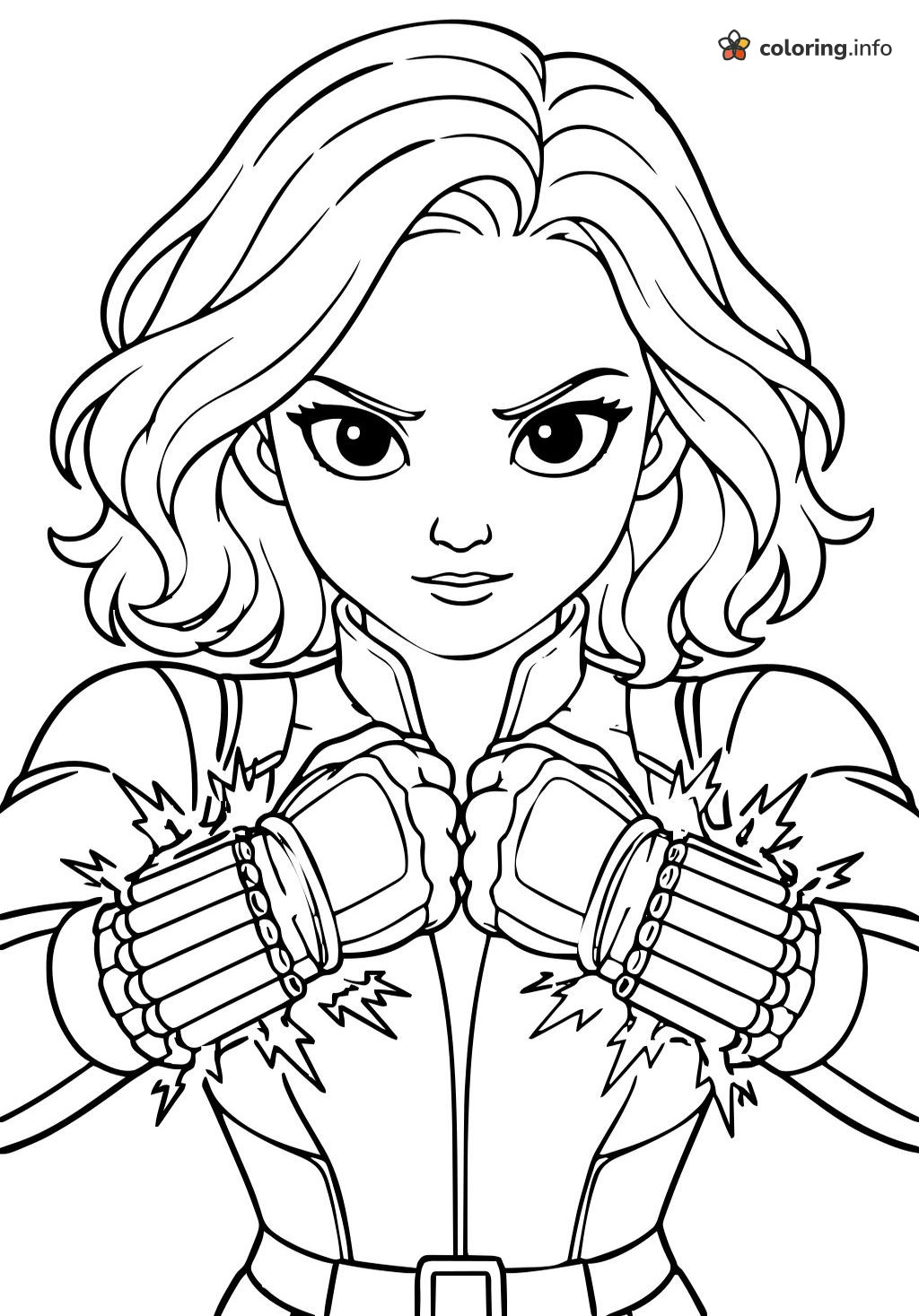 Sparking Gauntlets: Black Widow Crossing Her Fists coloring sheet Sparking Gauntlets: Black Widow Crossing Her Fists coloring sheet