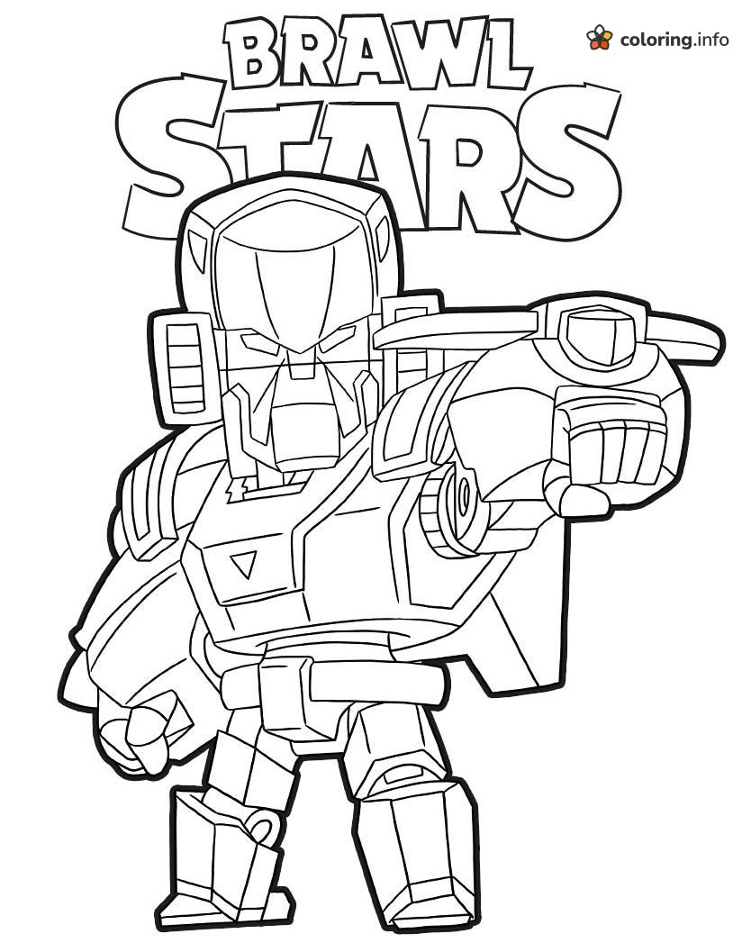 Boxy Armored Robot Punching Forward, Brawl Stars Logo Page coloring sheet Boxy Armored Robot Punching Forward, Brawl Stars Logo Page coloring sheet