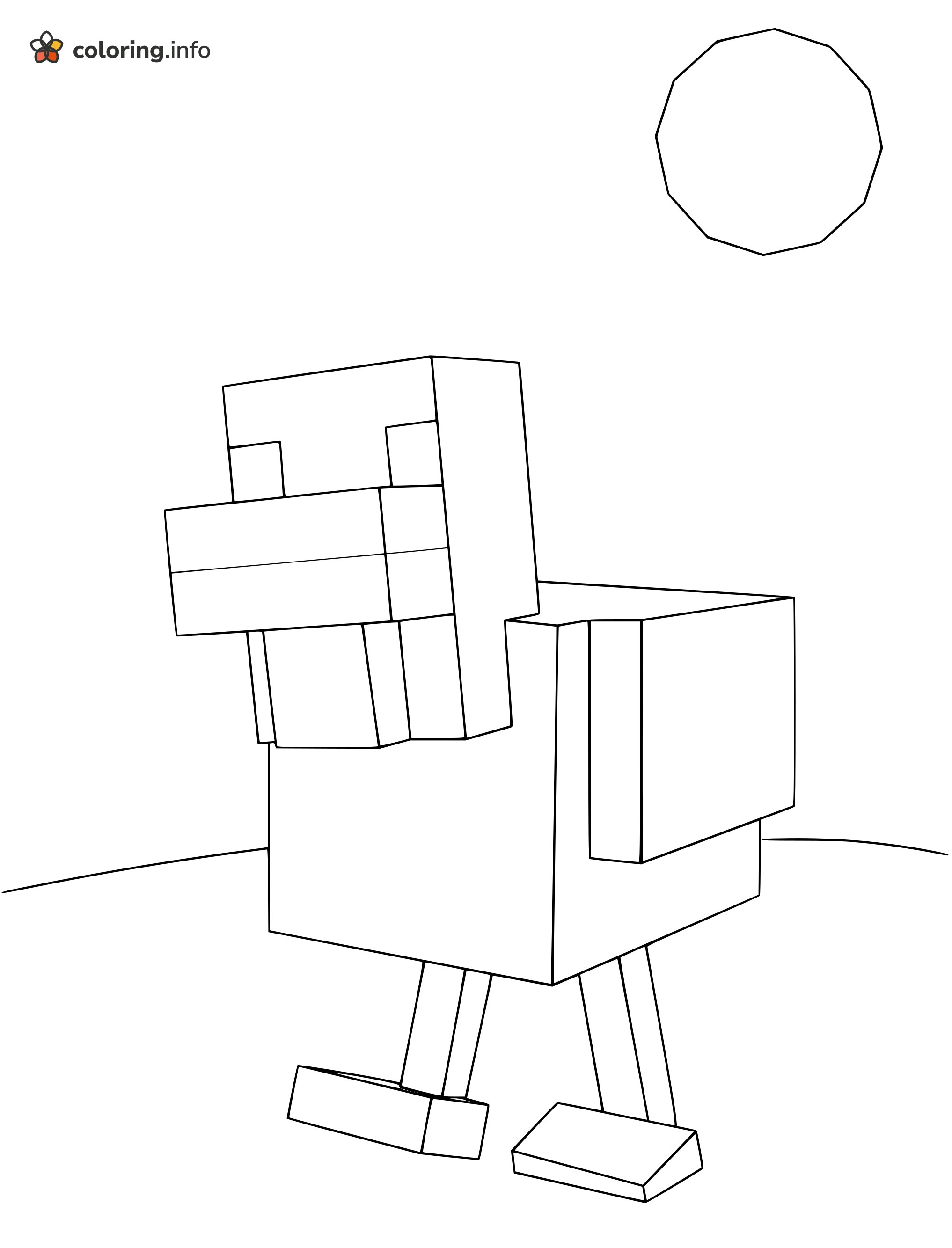 Minecraft Chicken Strolling Beneath a Big Square Sun coloring page Minecraft Chicken Strolling Beneath a Big Square Sun coloring page