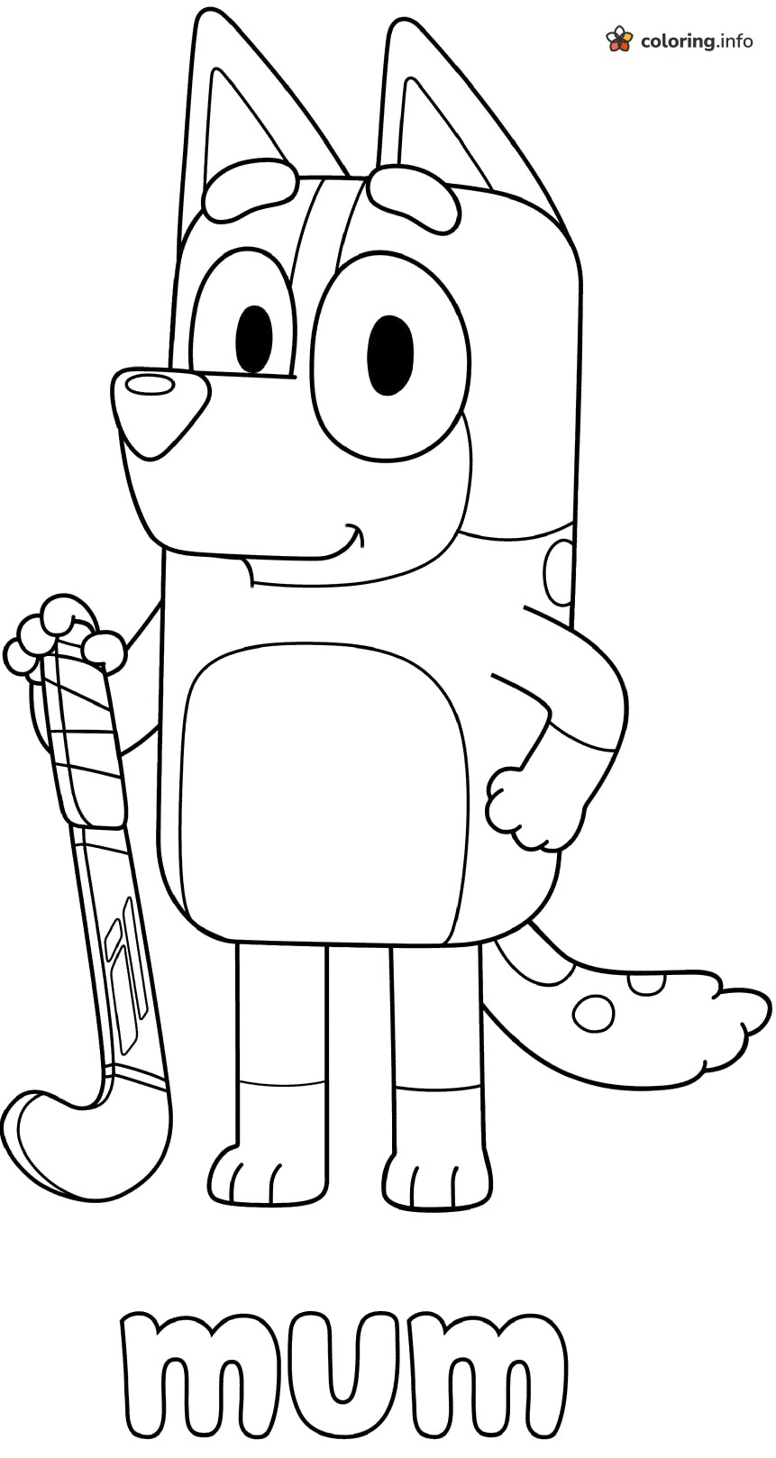 Mum from Bluey Holding a Hockey Stick printable coloring page Mum from Bluey Holding a Hockey Stick printable coloring page