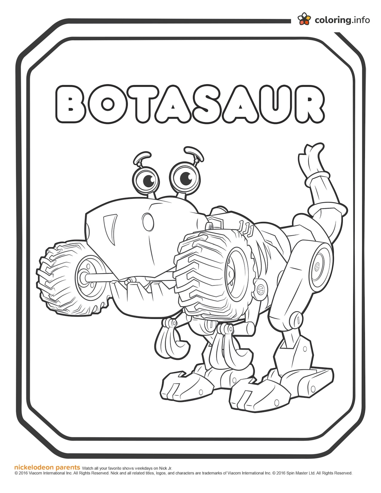 Botasaur the Monster Truck Dino from Rusty Rivets coloring page Botasaur the Monster Truck Dino from Rusty Rivets coloring page