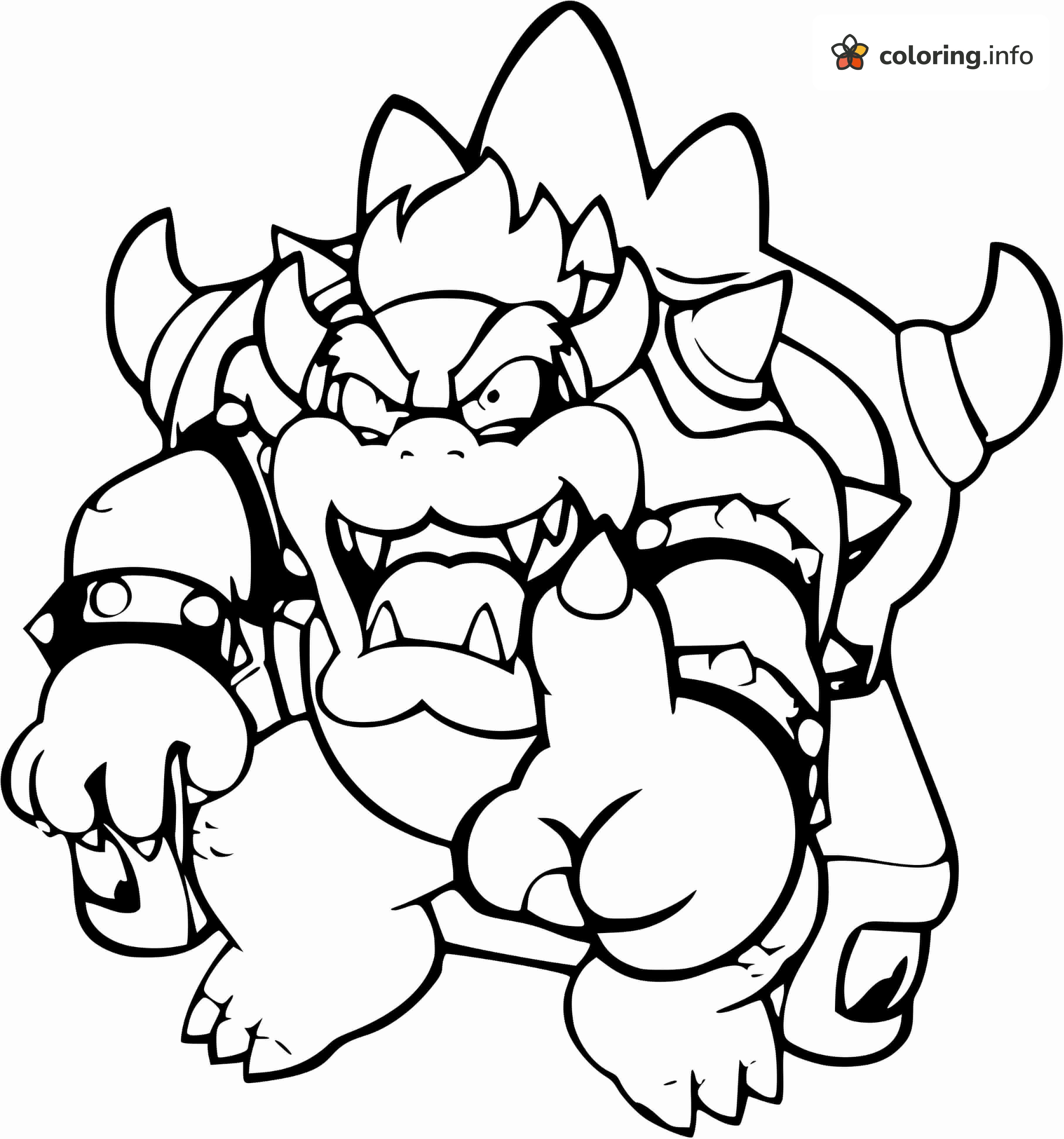Crouching Bowser with Spiked Shell, a Super Mario Villain coloring sheet Crouching Bowser with Spiked Shell, a Super Mario Villain coloring sheet
