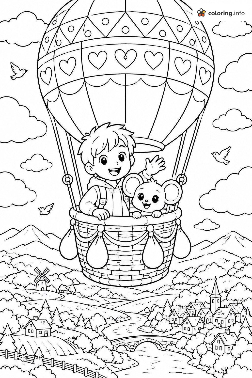 Hot Air Balloon Ride Over the Village, True and the Rainbow Kingdom coloring page Hot Air Balloon Ride Over the Village, True and the Rainbow Kingdom coloring page