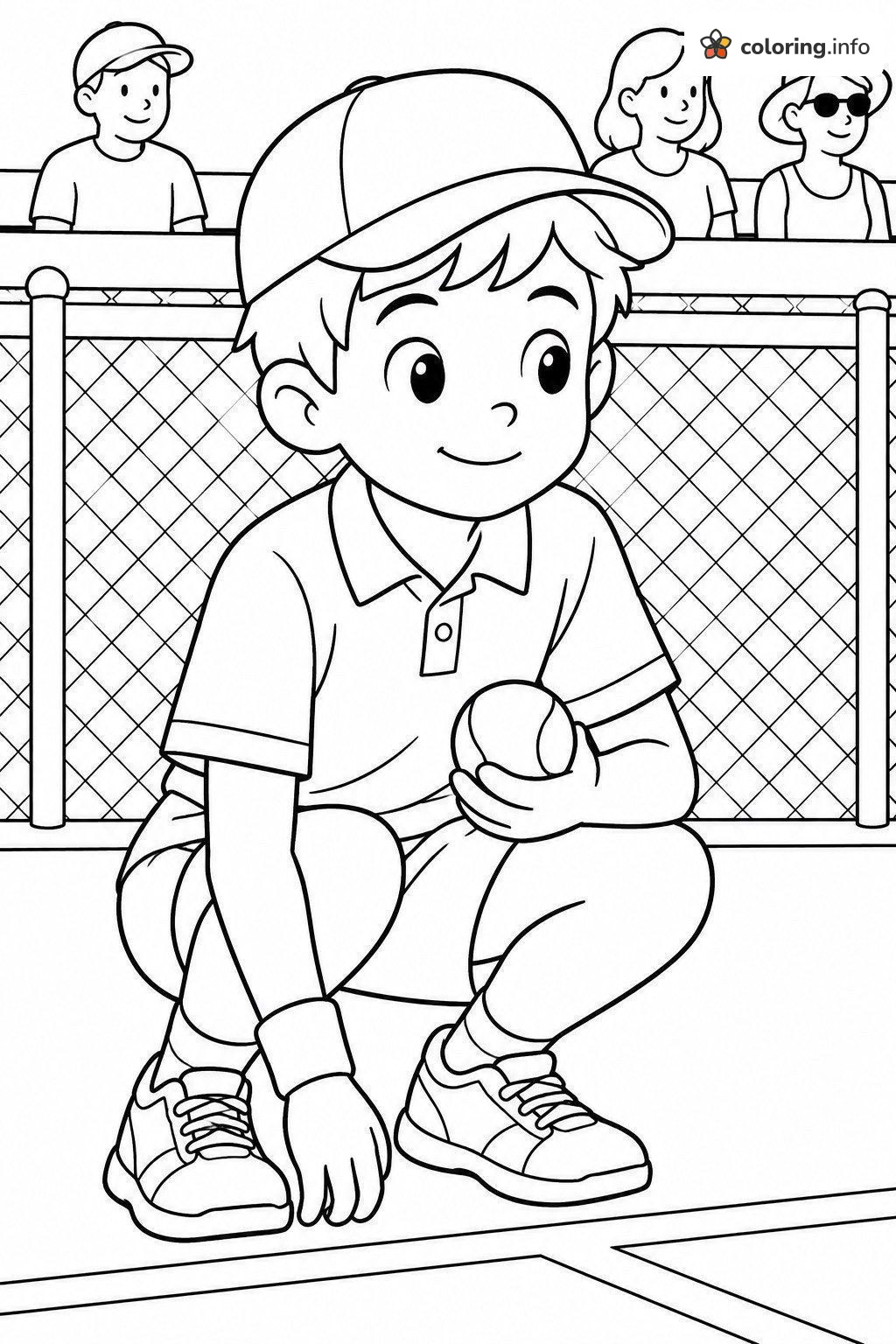 Crouching Boy at the Tennis Court coloring page Crouching Boy at the Tennis Court coloring page