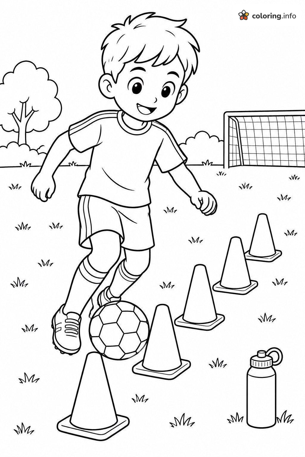 Dribbling a Soccer Ball Past Cones coloring page Dribbling a Soccer Ball Past Cones coloring page