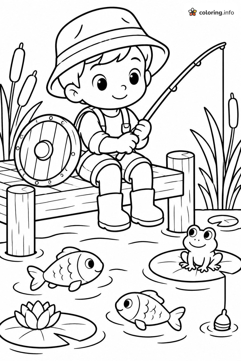 Fishing Off the Dock With a Frog: The Legend of Zelda Coloring Page Fishing Off the Dock With a Frog: The Legend of Zelda Coloring Page