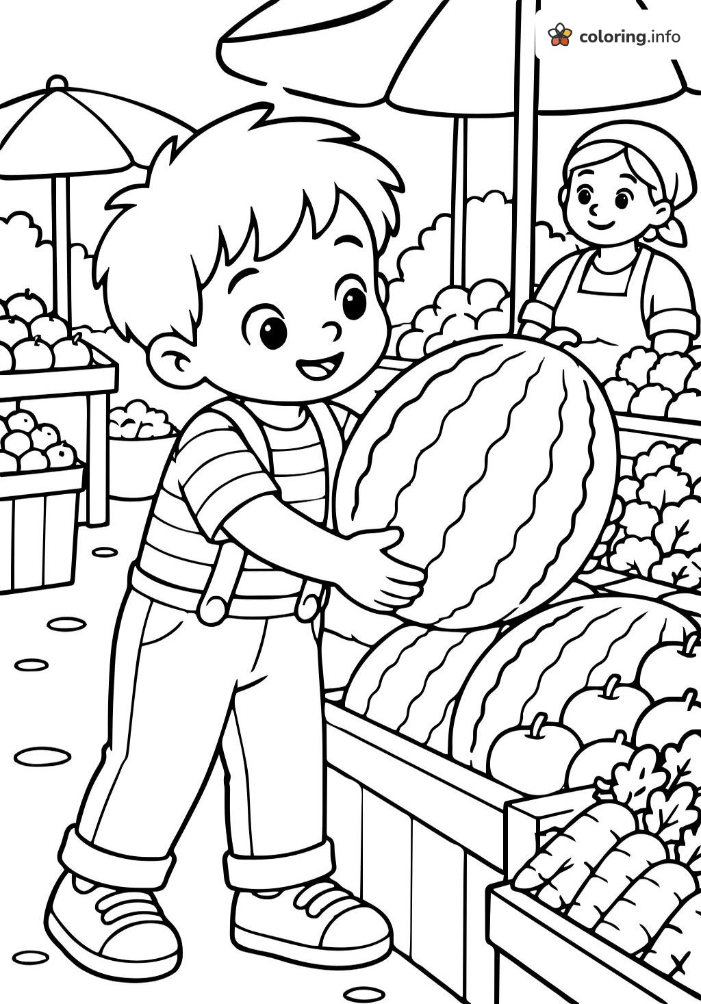 Watermelon Market Stand with Blippi coloring sheet Watermelon Market Stand with Blippi coloring sheet