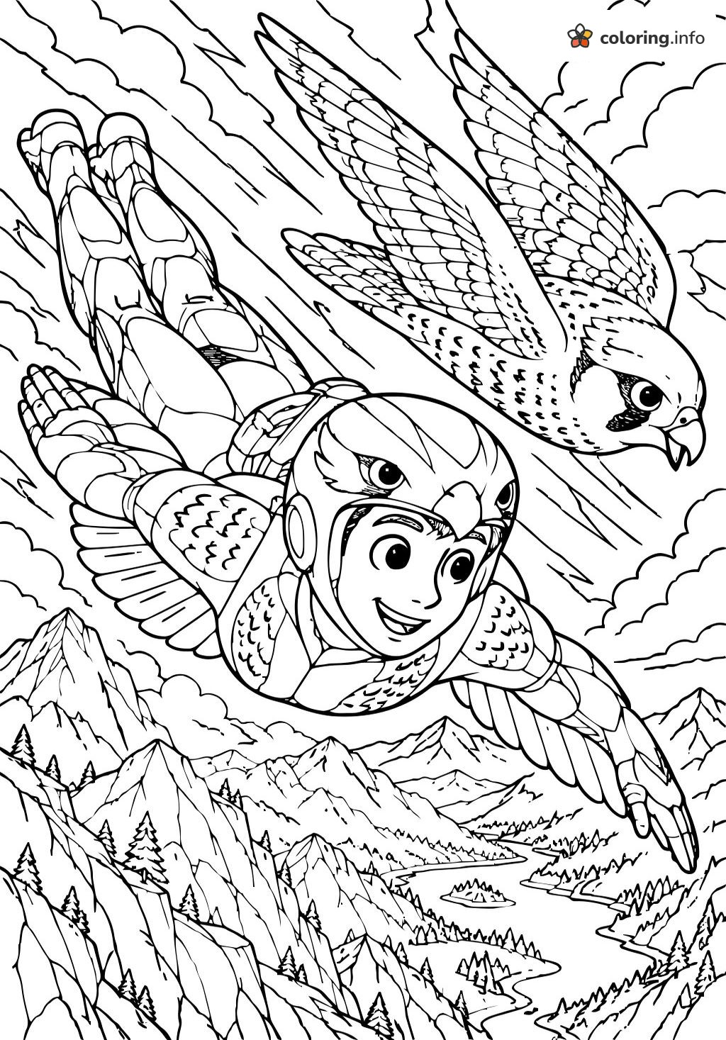 Wild Kratts Falcon Suit Boy Flying Through a Storm coloring page Wild Kratts Falcon Suit Boy Flying Through a Storm coloring page