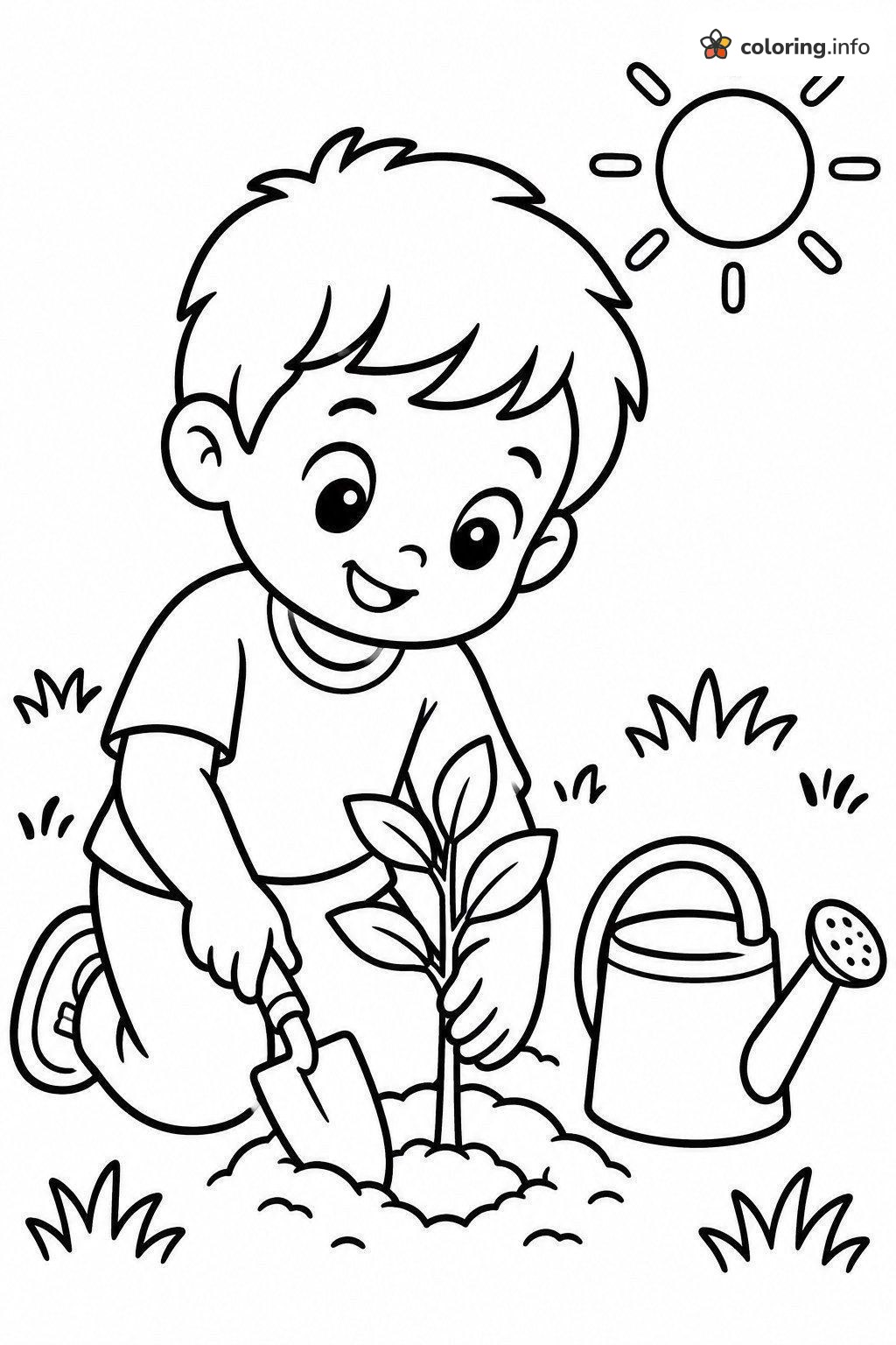 Boy Planting a Seedling for Earth Day coloring page Boy Planting a Seedling for Earth Day coloring page