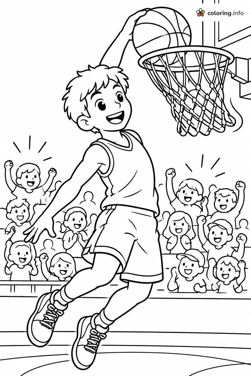 Slam Dunk Boy and Cheering Kids Basketball Page coloring page Slam Dunk Boy and Cheering Kids Basketball Page coloring page