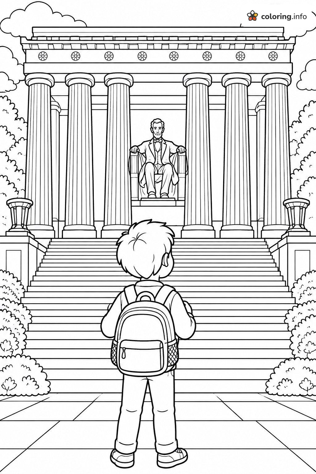 Boy Visiting the Lincoln Memorial for Presidents' Day coloring page Boy Visiting the Lincoln Memorial for Presidents' Day coloring page