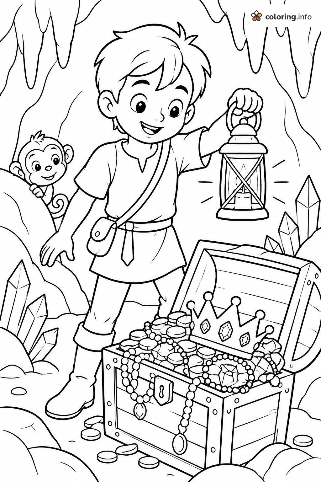 Lantern Boy at a Crystal Cave Treasure Chest, Chhota Bheem Page coloring page Lantern Boy at a Crystal Cave Treasure Chest, Chhota Bheem Page coloring page