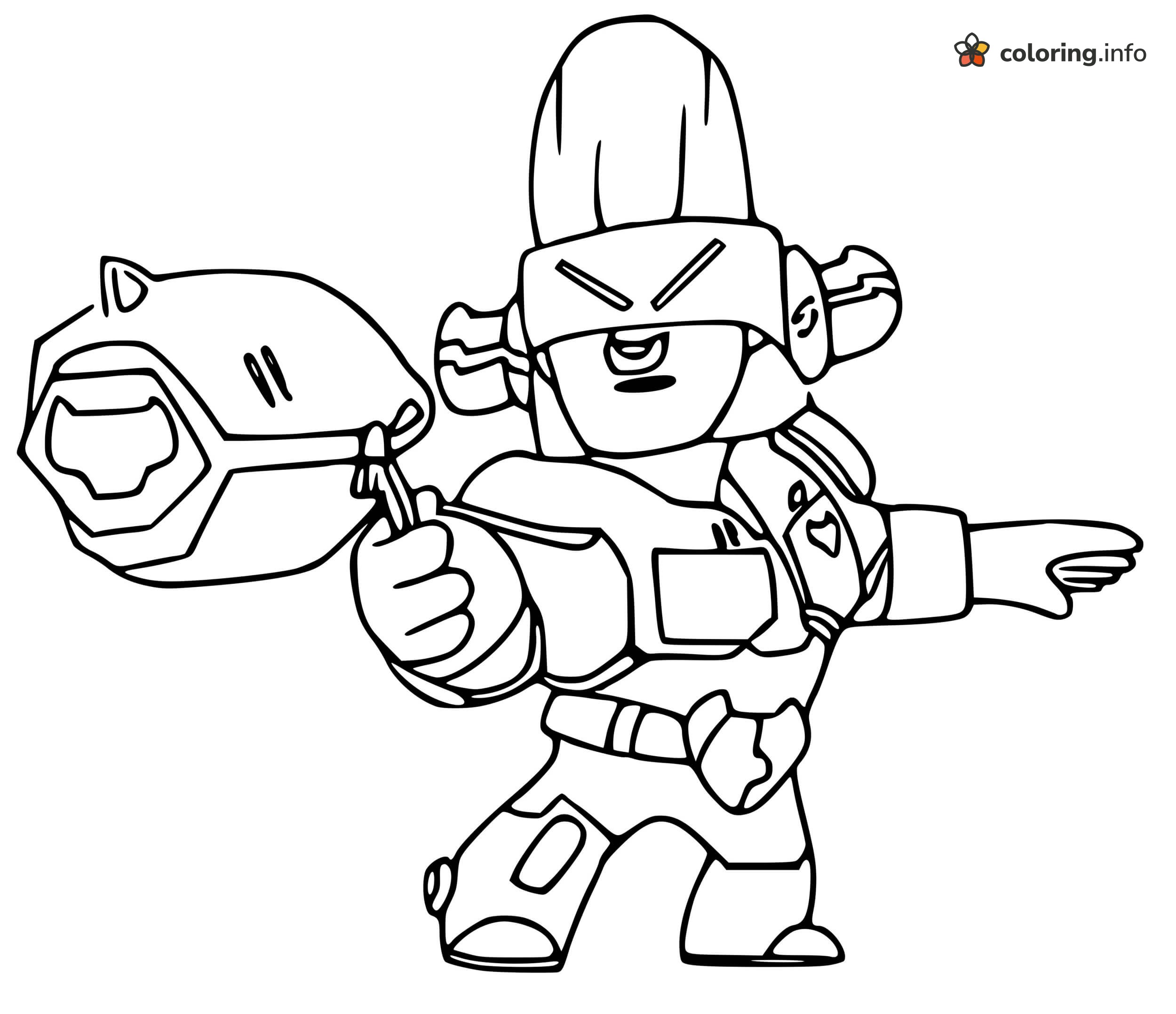Tall-Helmet Brawler Aiming a Cat-Eared Blaster, Brawl Stars coloring page Tall-Helmet Brawler Aiming a Cat-Eared Blaster, Brawl Stars coloring page