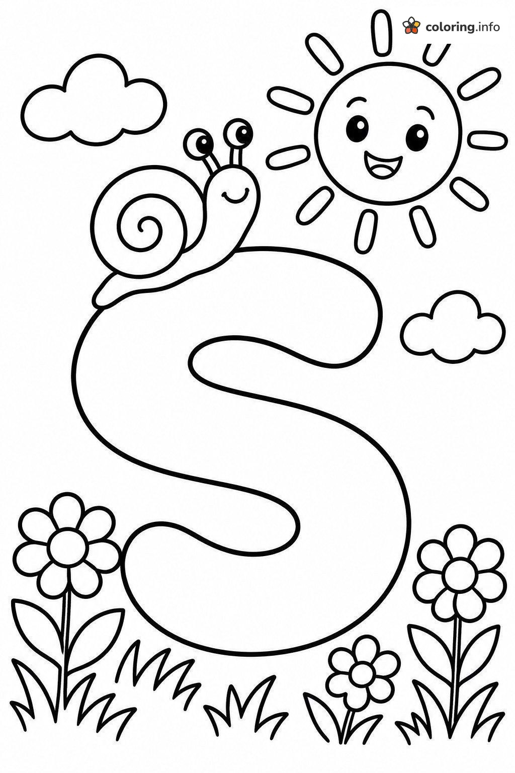 Snail Perched on Bubble Letter S Under the Sun coloring page Snail Perched on Bubble Letter S Under the Sun coloring page