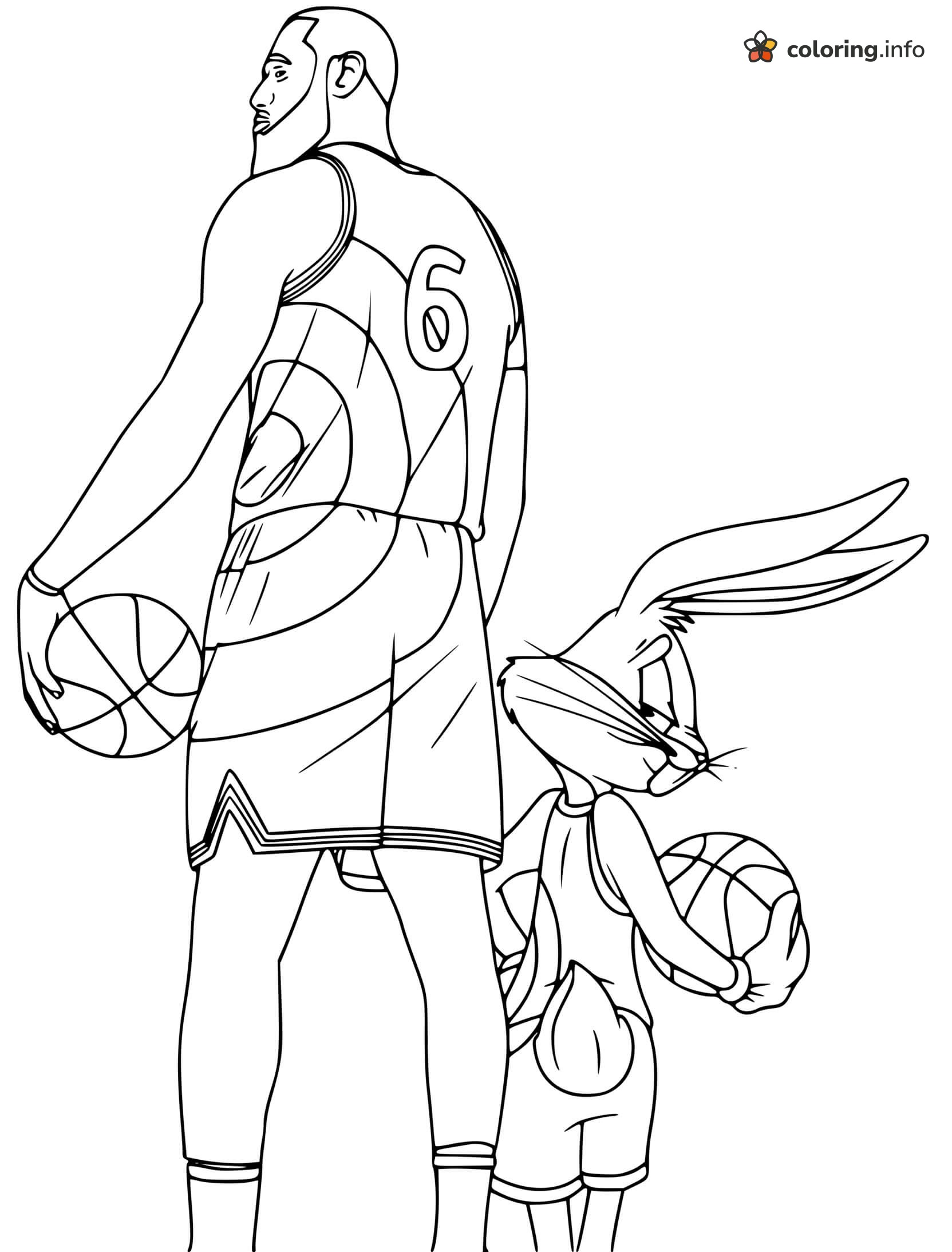 Tall Basketball Player and Bugs Bunny, Space Jam Back View coloring page Tall Basketball Player and Bugs Bunny, Space Jam Back View coloring page