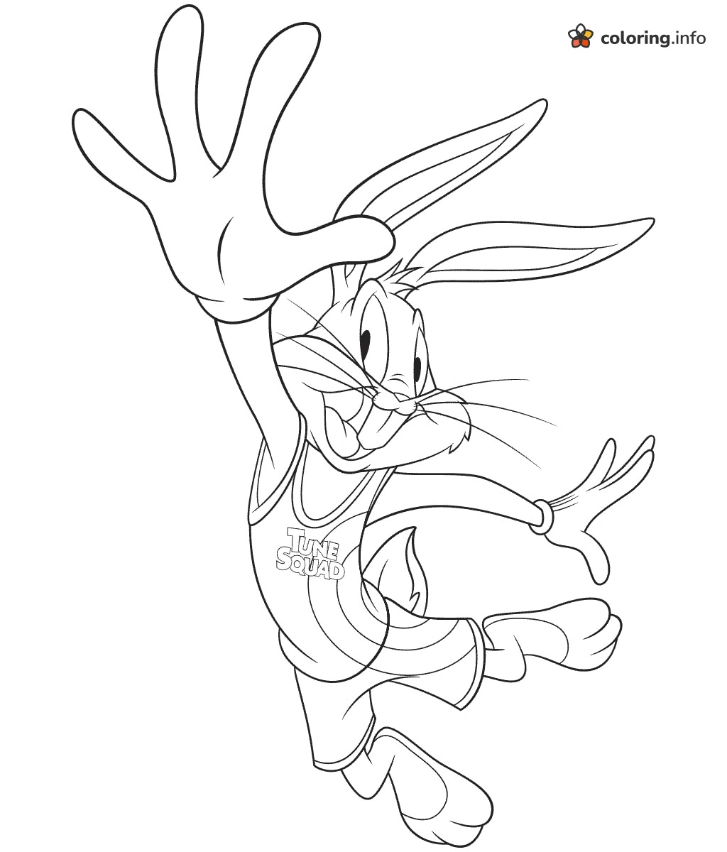 Bugs Bunny Mid-Leap in a Tune Squad Jersey, Space Jam coloring page Bugs Bunny Mid-Leap in a Tune Squad Jersey, Space Jam coloring page