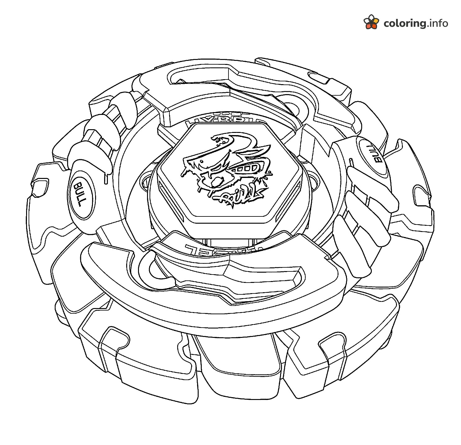 Tilted Bull Beyblade With Armor Blades printable coloring page Tilted Bull Beyblade With Armor Blades printable coloring page