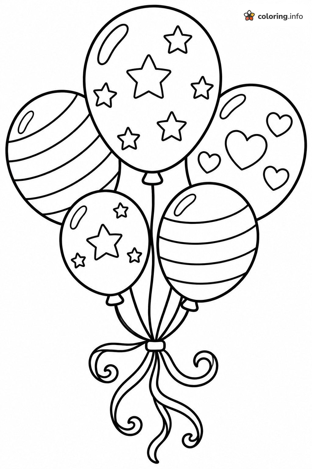 Five Balloons Tied Together for Happy Birthday coloring page Five Balloons Tied Together for Happy Birthday coloring page