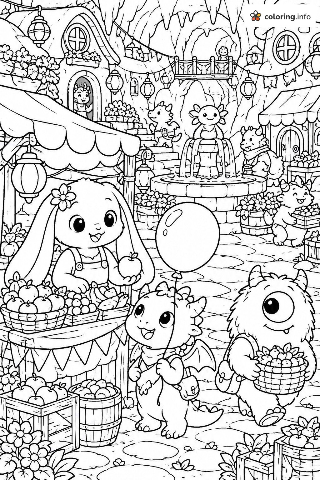 Undertale Cave Market with Bunny Fruit Stand and Baby Dragon coloring page Undertale Cave Market with Bunny Fruit Stand and Baby Dragon coloring page