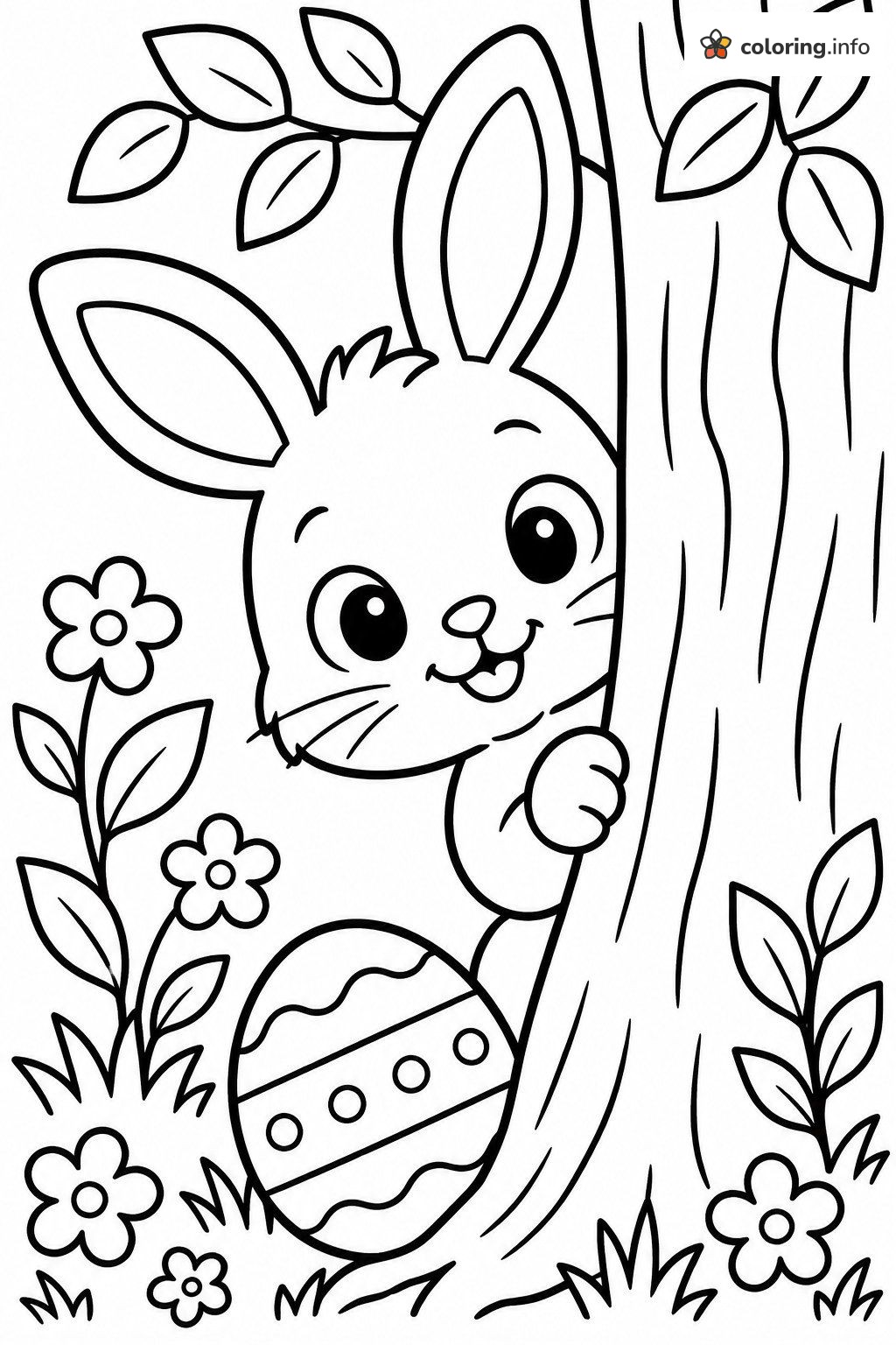 Peekaboo Bunny Behind a Tree on the Easter Egg Hunt coloring page Peekaboo Bunny Behind a Tree on the Easter Egg Hunt coloring page