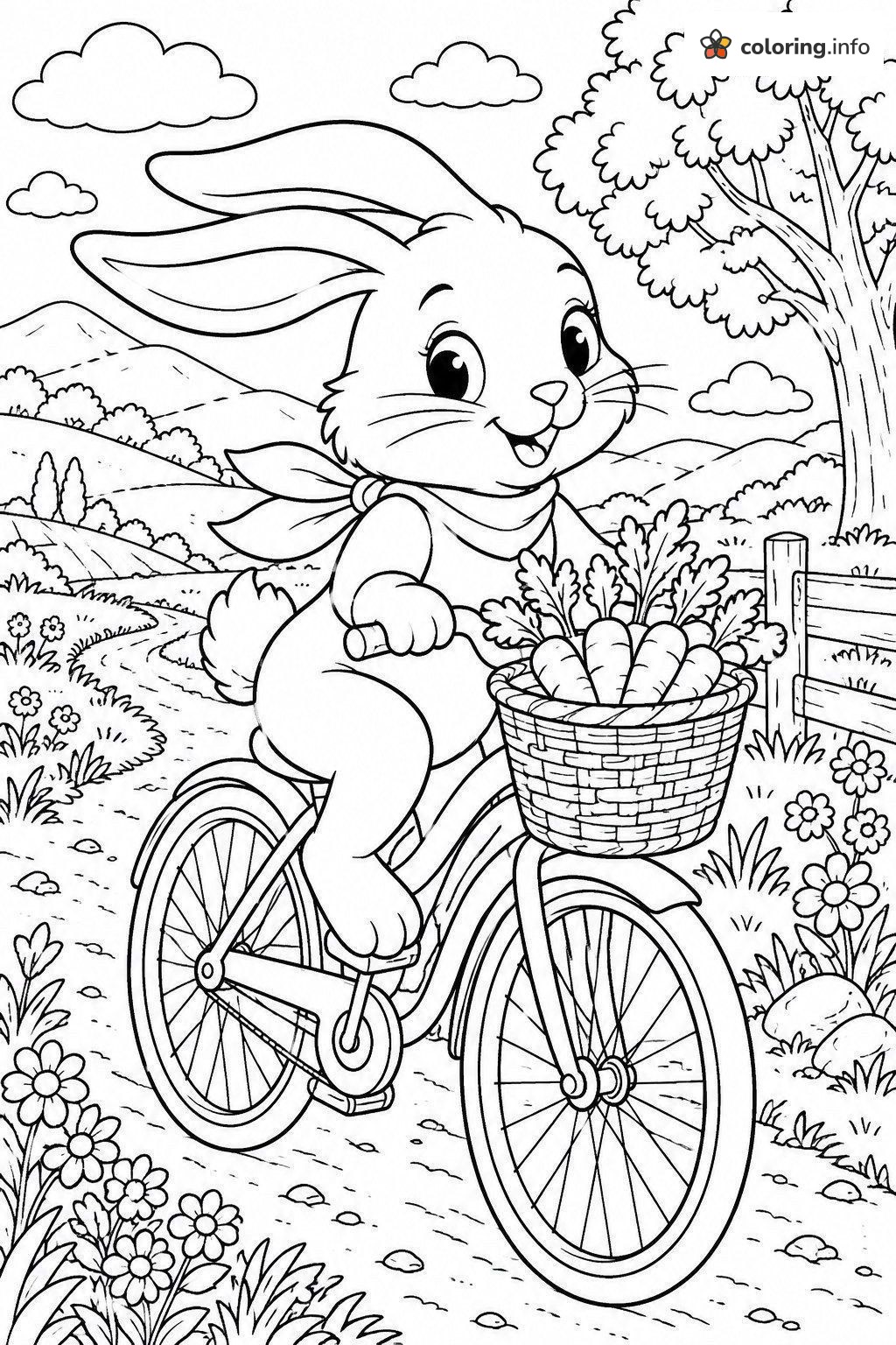 Bicycle-Riding Bunny with a Basket of Carrots coloring page Bicycle-Riding Bunny with a Basket of Carrots coloring page