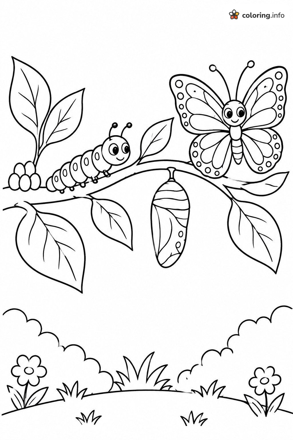 Butterfly Life Cycle on a Branch, a Science-Friendly Insects Page printable coloring page Butterfly Life Cycle on a Branch, a Science-Friendly Insects Page printable coloring page