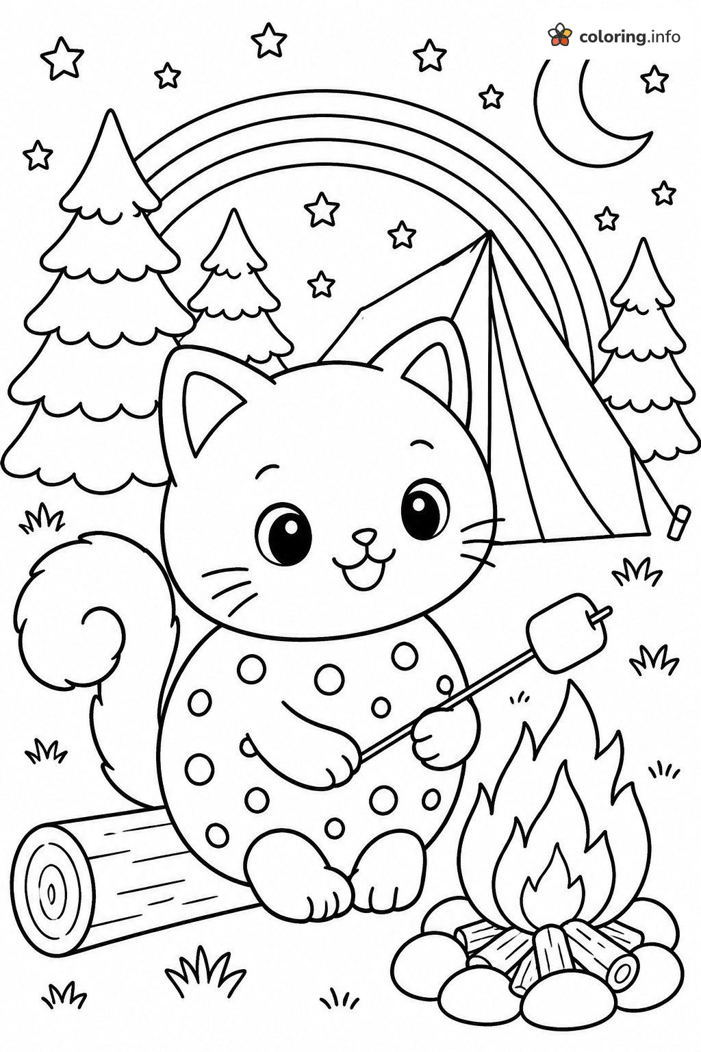 Camping Nyan Cat Roasting a Marshmallow coloring page Camping Nyan Cat Roasting a Marshmallow coloring page