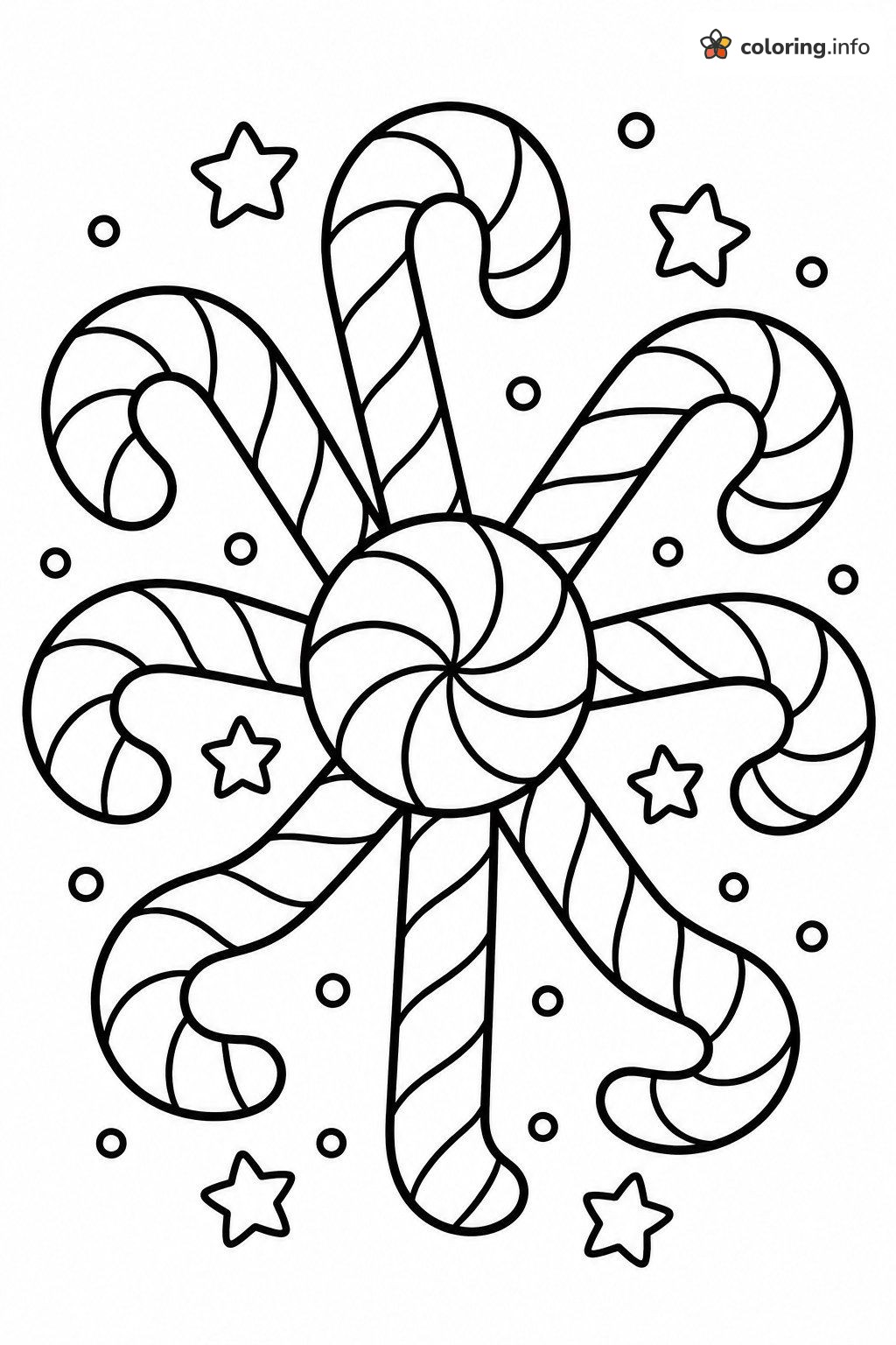 Peppermint Swirl Christmas Mandala with Eight Candy Canes coloring page Peppermint Swirl Christmas Mandala with Eight Candy Canes coloring page