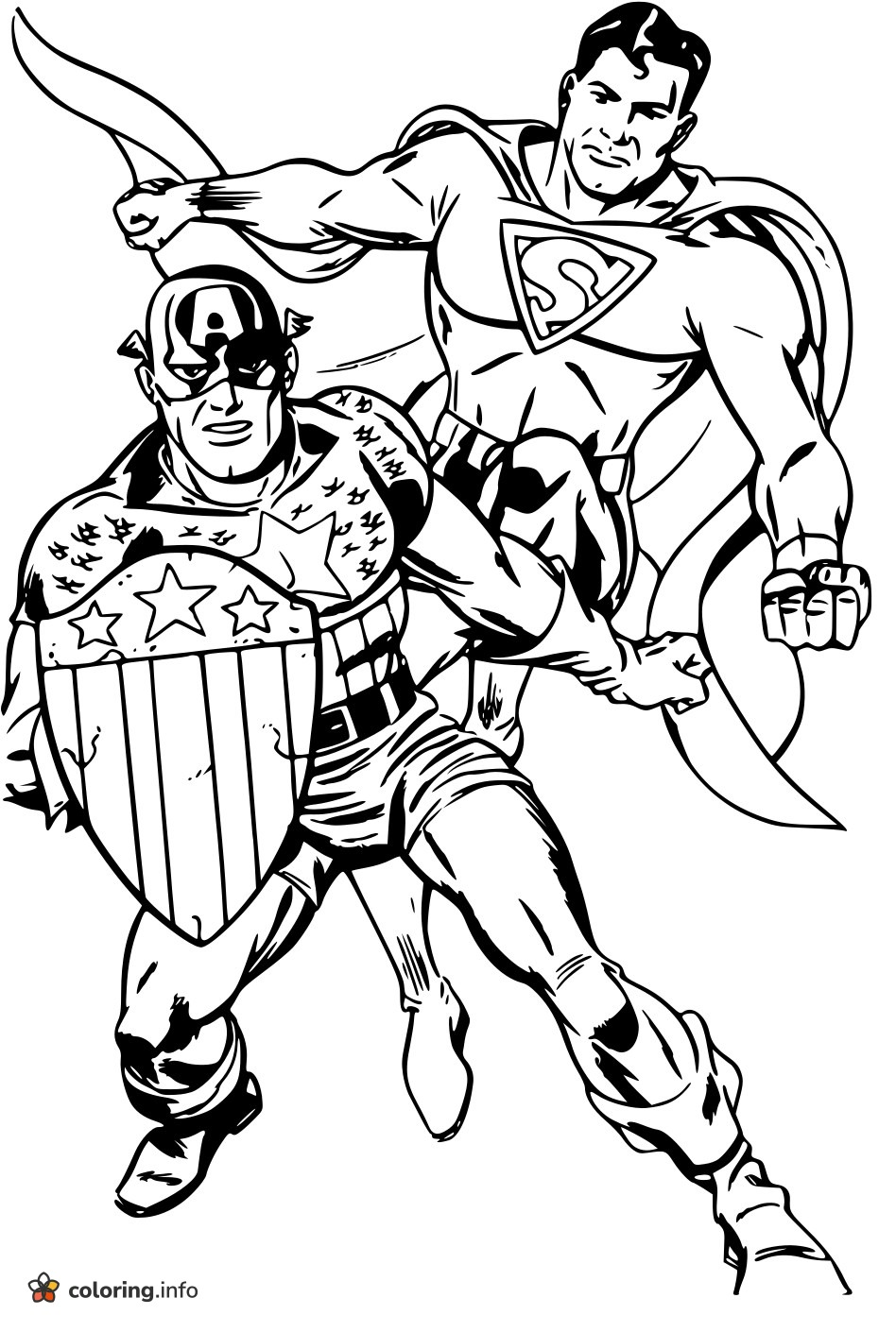Captain America and Superman Racing Side by Side coloring page Captain America and Superman Racing Side by Side coloring page