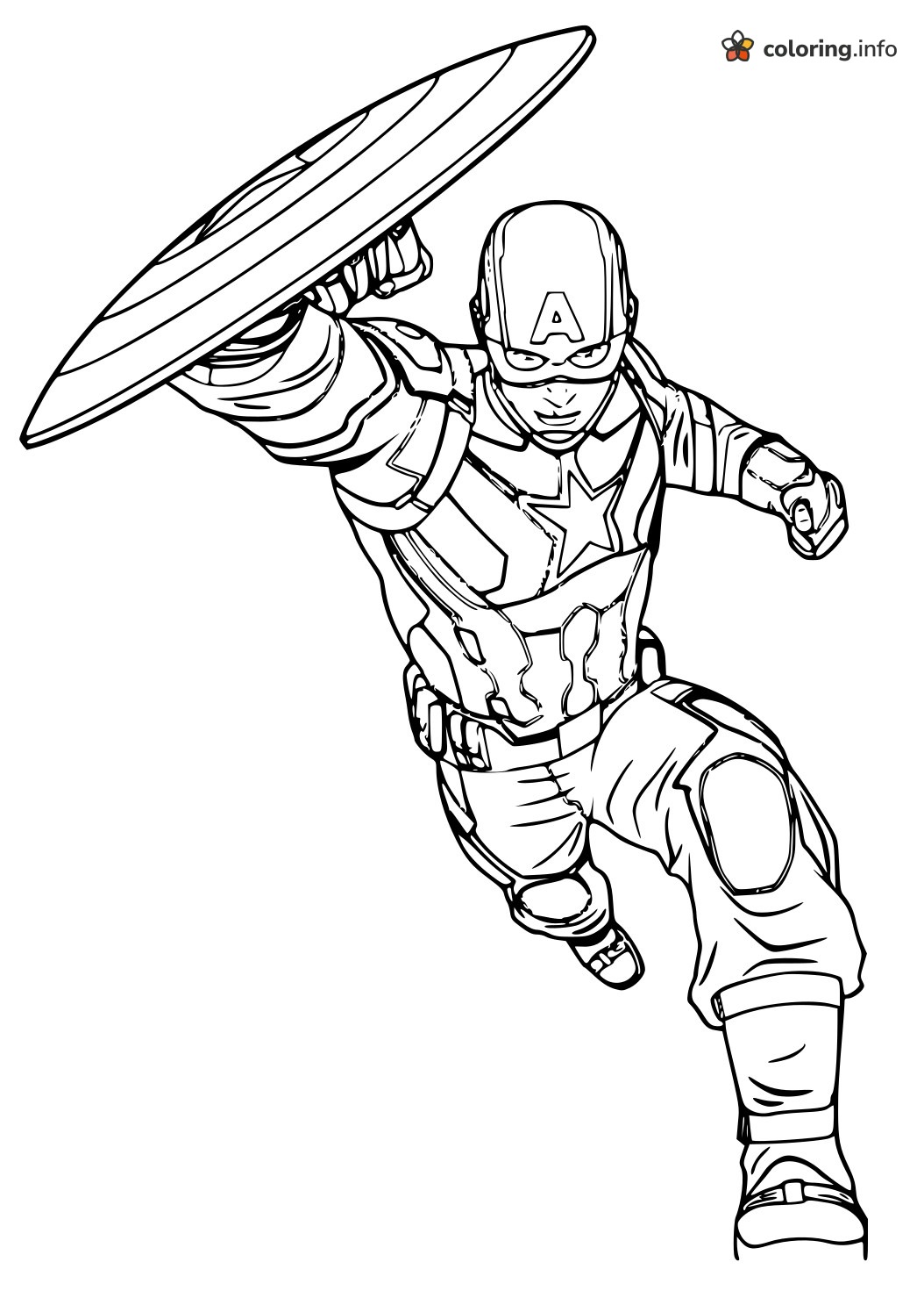 Mid-Leap Captain America Holding His Shield High coloring page Mid-Leap Captain America Holding His Shield High coloring page