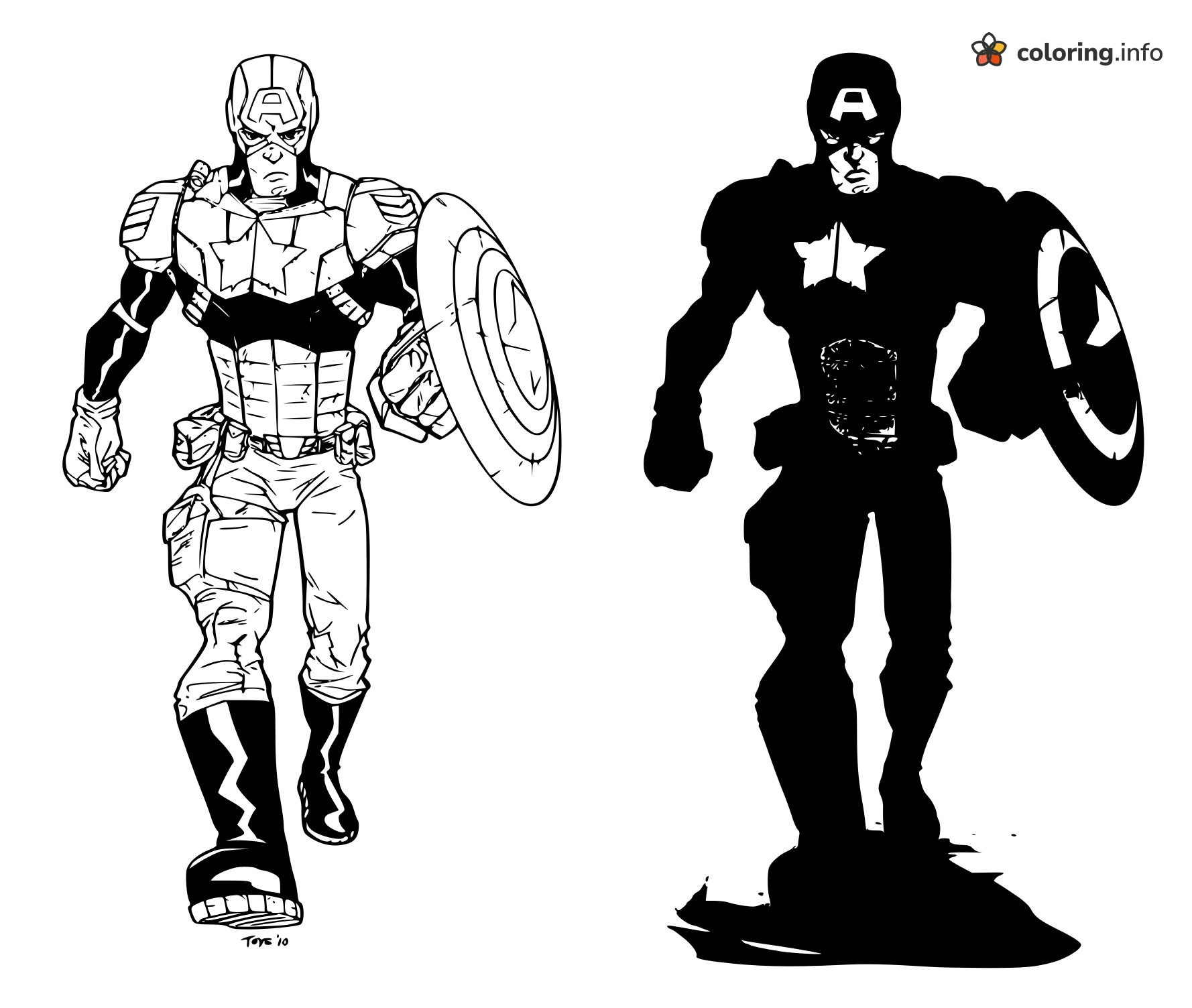 Captain America March Next to a Black Silhouette Twin coloring page Captain America March Next to a Black Silhouette Twin coloring page
