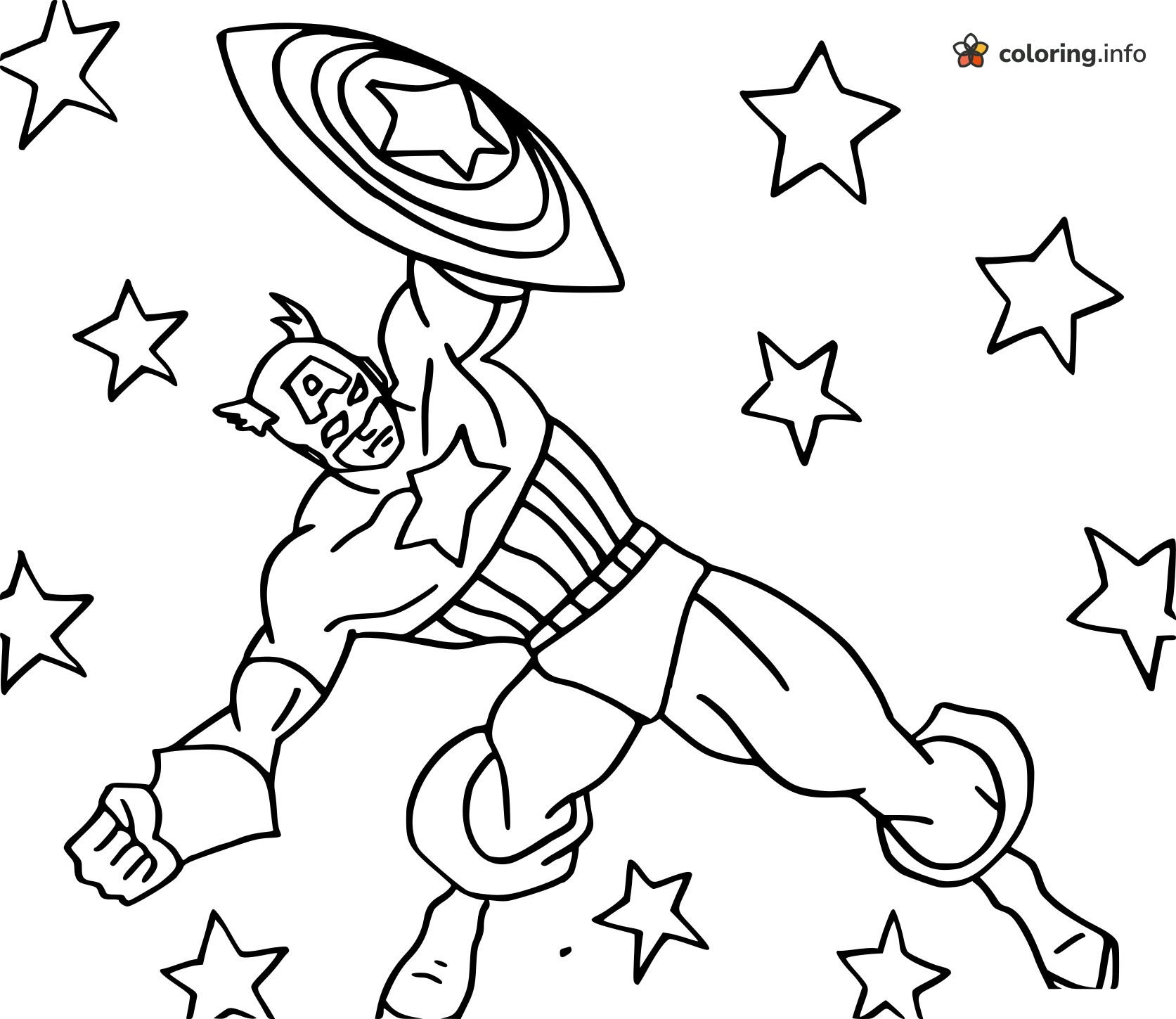 Shield Overhead: Captain America Among Floating Stars coloring sheet Shield Overhead: Captain America Among Floating Stars coloring sheet