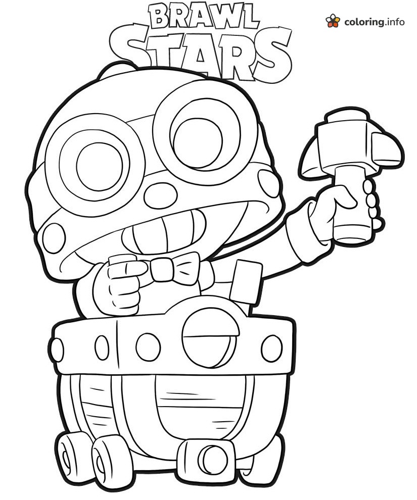 Carl in His Mine Cart Swinging a Hammer, Brawl Stars Printable printable coloring page Carl in His Mine Cart Swinging a Hammer, Brawl Stars Printable printable coloring page