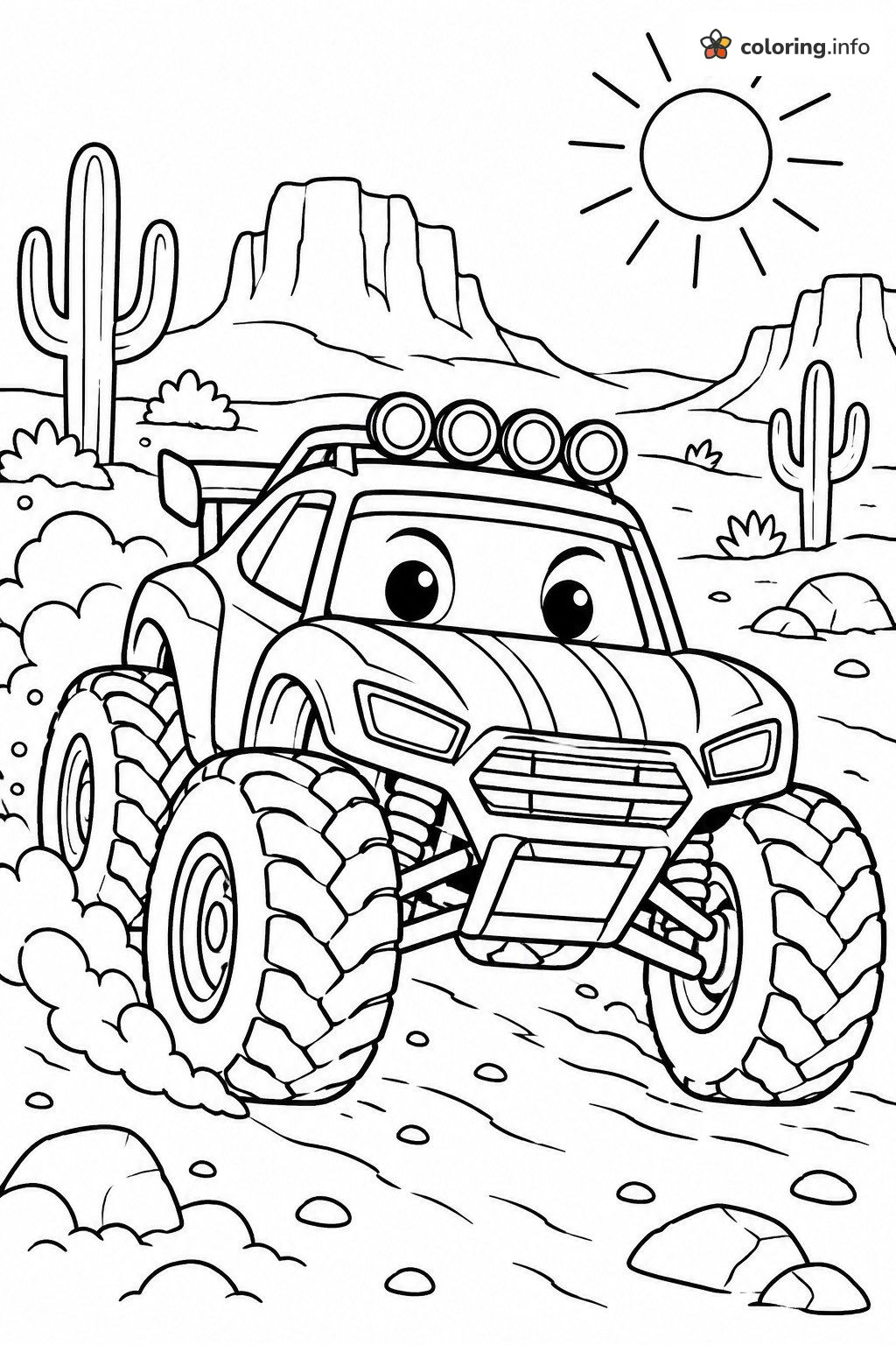 Desert Canyon Buggy Race Car with Big Eyes coloring page Desert Canyon Buggy Race Car with Big Eyes coloring page