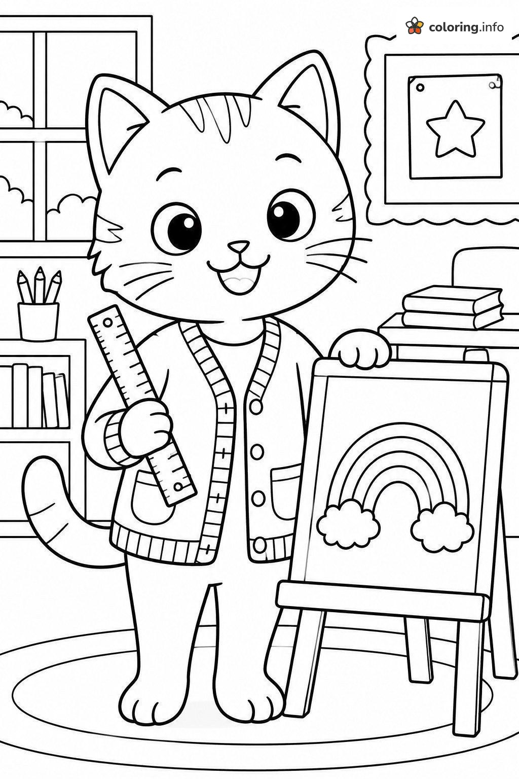 Cat in a Cardigan Teaching a Rainbow Lesson, Teacher Appreciation Day coloring page Cat in a Cardigan Teaching a Rainbow Lesson, Teacher Appreciation Day coloring page
