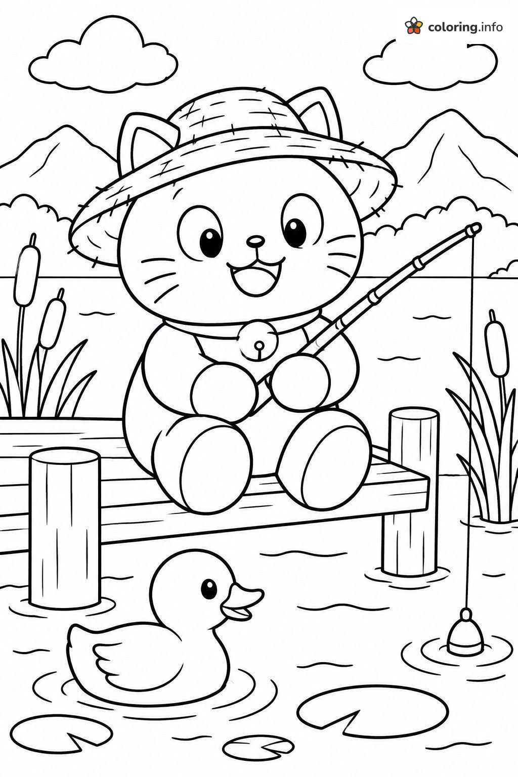 Fishing Off a Wooden Dock with Doraemon printable coloring page Fishing Off a Wooden Dock with Doraemon printable coloring page