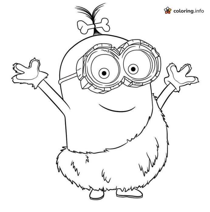 Prehistoric Minion Cheering With a Bone in His Hair coloring sheet Prehistoric Minion Cheering With a Bone in His Hair coloring sheet