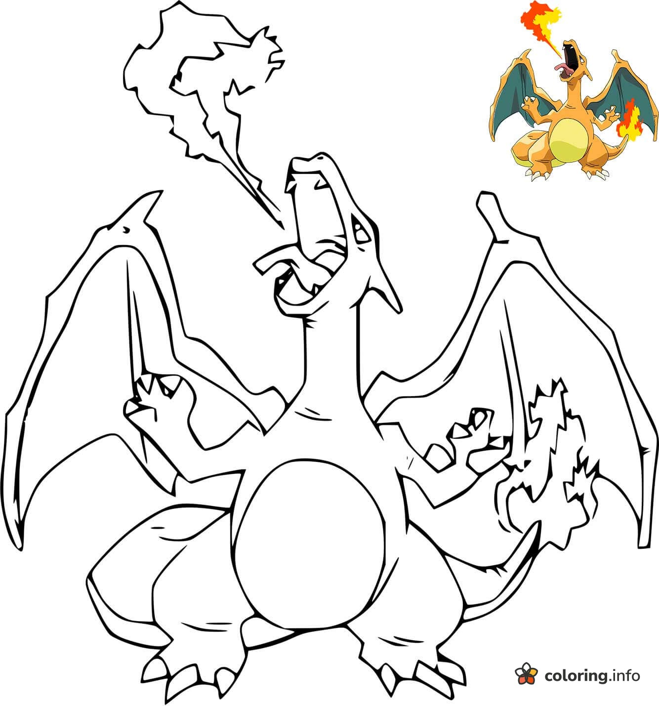 Fire-Breathing Charizard With Big Wings to Color Fire-Breathing Charizard With Big Wings to Color