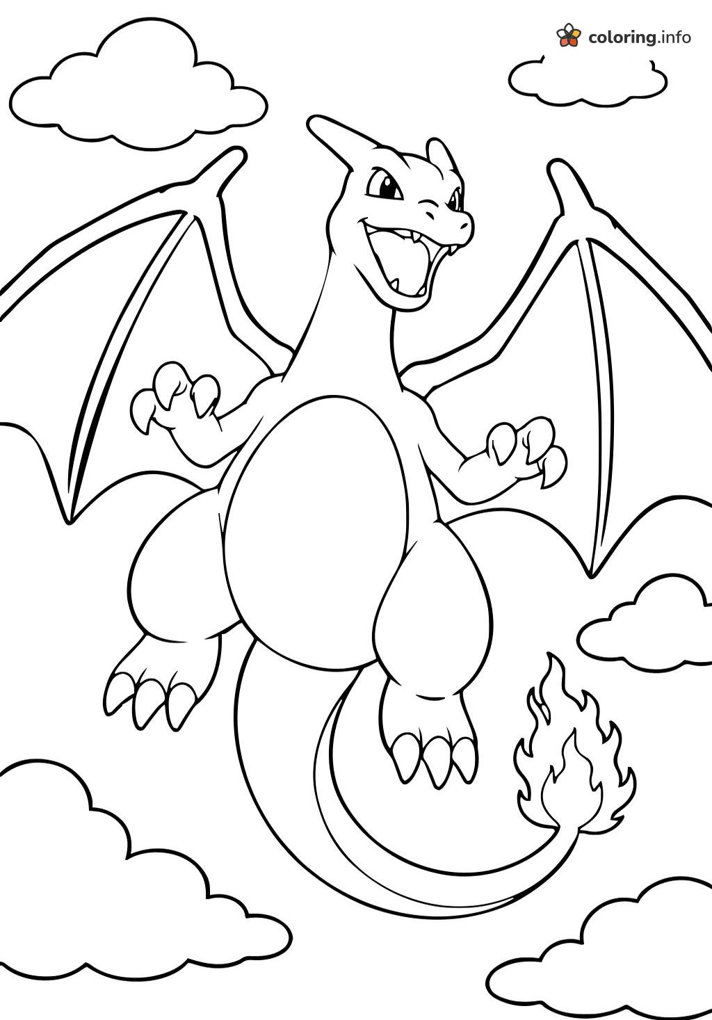 Flying Charizard Soaring Past Puffy Clouds coloring page Flying Charizard Soaring Past Puffy Clouds coloring page