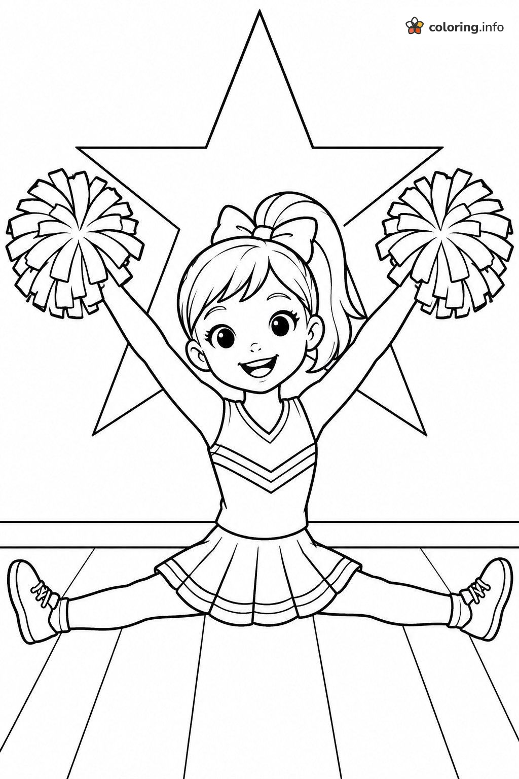 Side Split Cheerleading Girl With Giant Star printable coloring page Side Split Cheerleading Girl With Giant Star printable coloring page