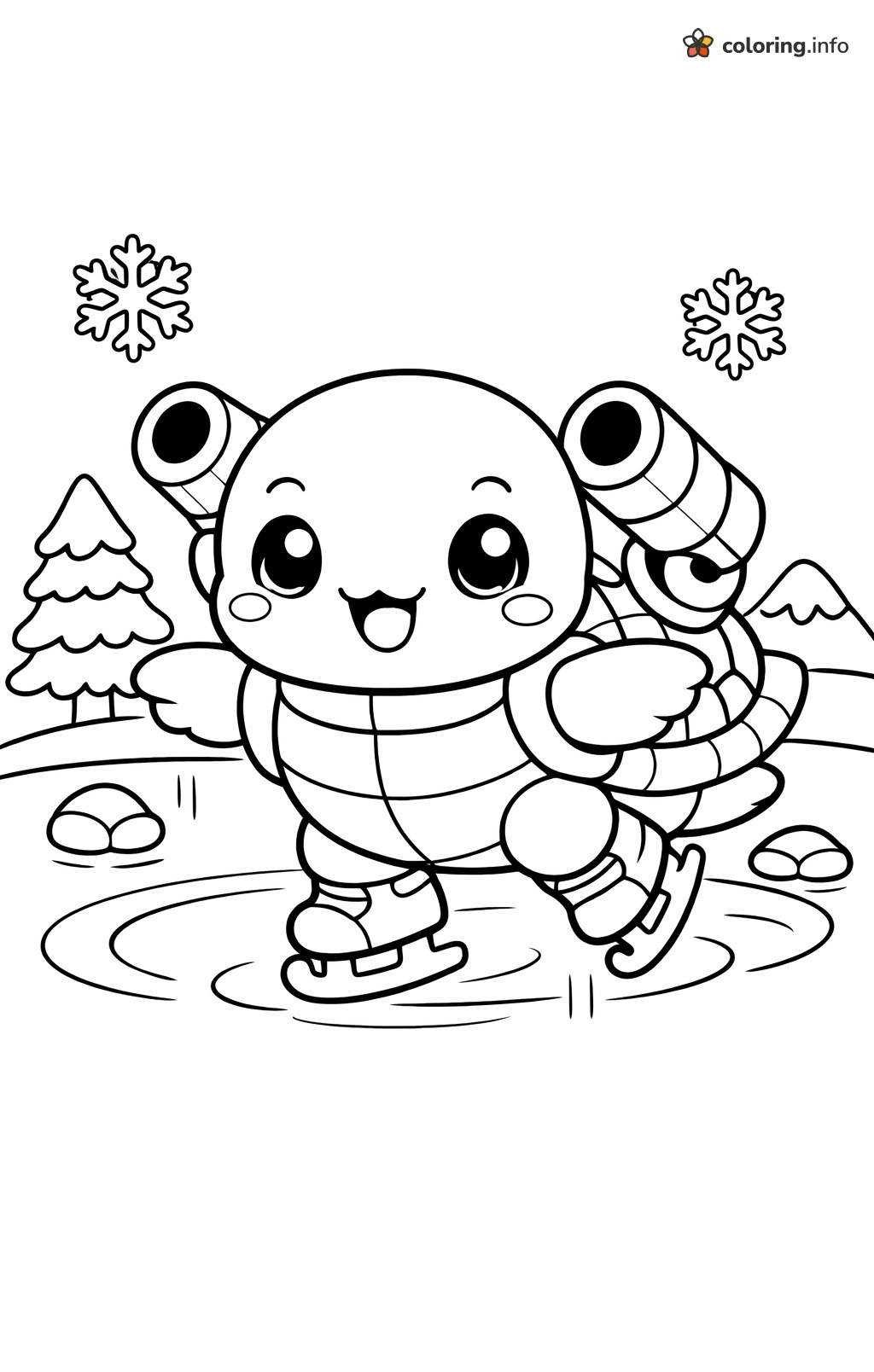 Skating Blastoise on a Frozen Snowy Pond coloring page Skating Blastoise on a Frozen Snowy Pond coloring page