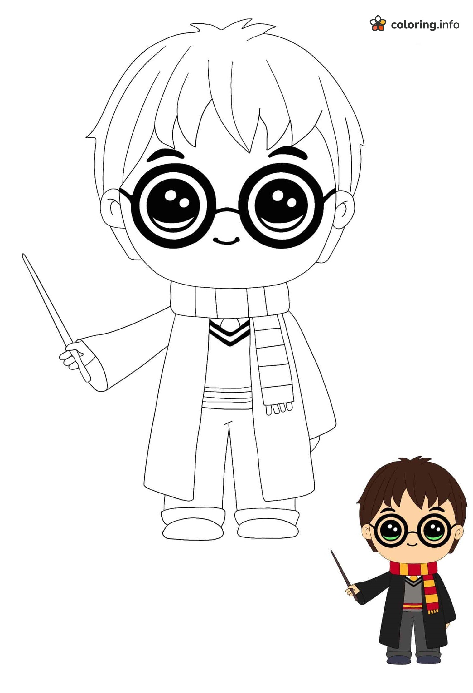Little Chibi Harry Potter Holding His Wand coloring page Little Chibi Harry Potter Holding His Wand coloring page