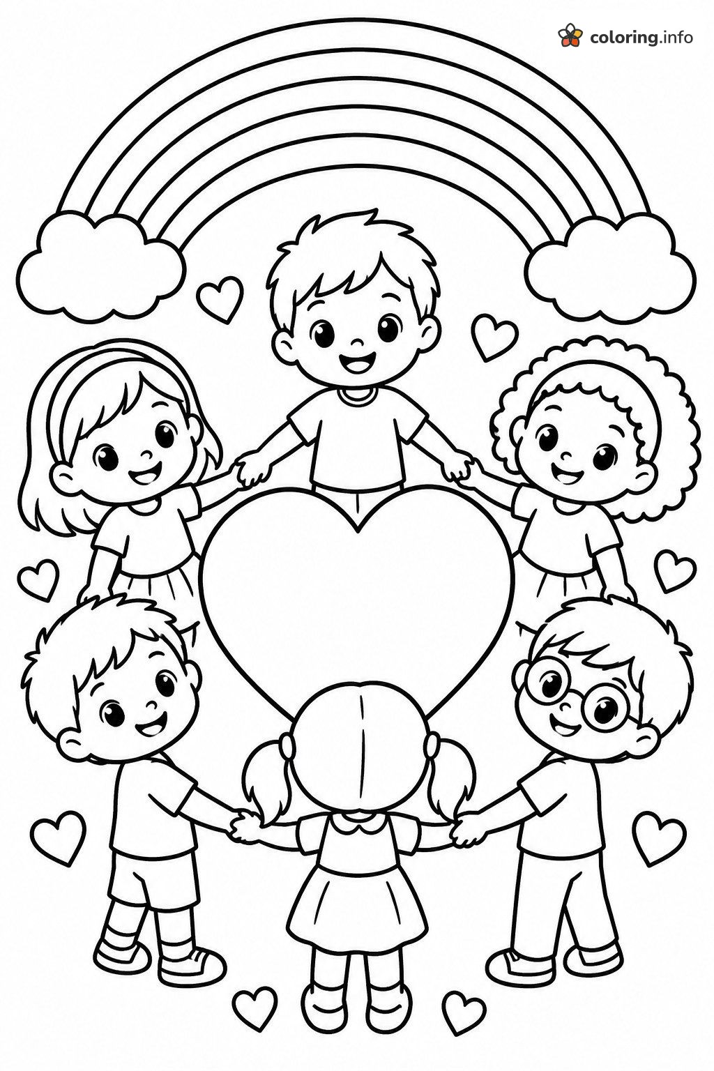 Big Heart and Rainbow Circle of Kids, Diversity & Inclusion Coloring Big Heart and Rainbow Circle of Kids, Diversity & Inclusion Coloring