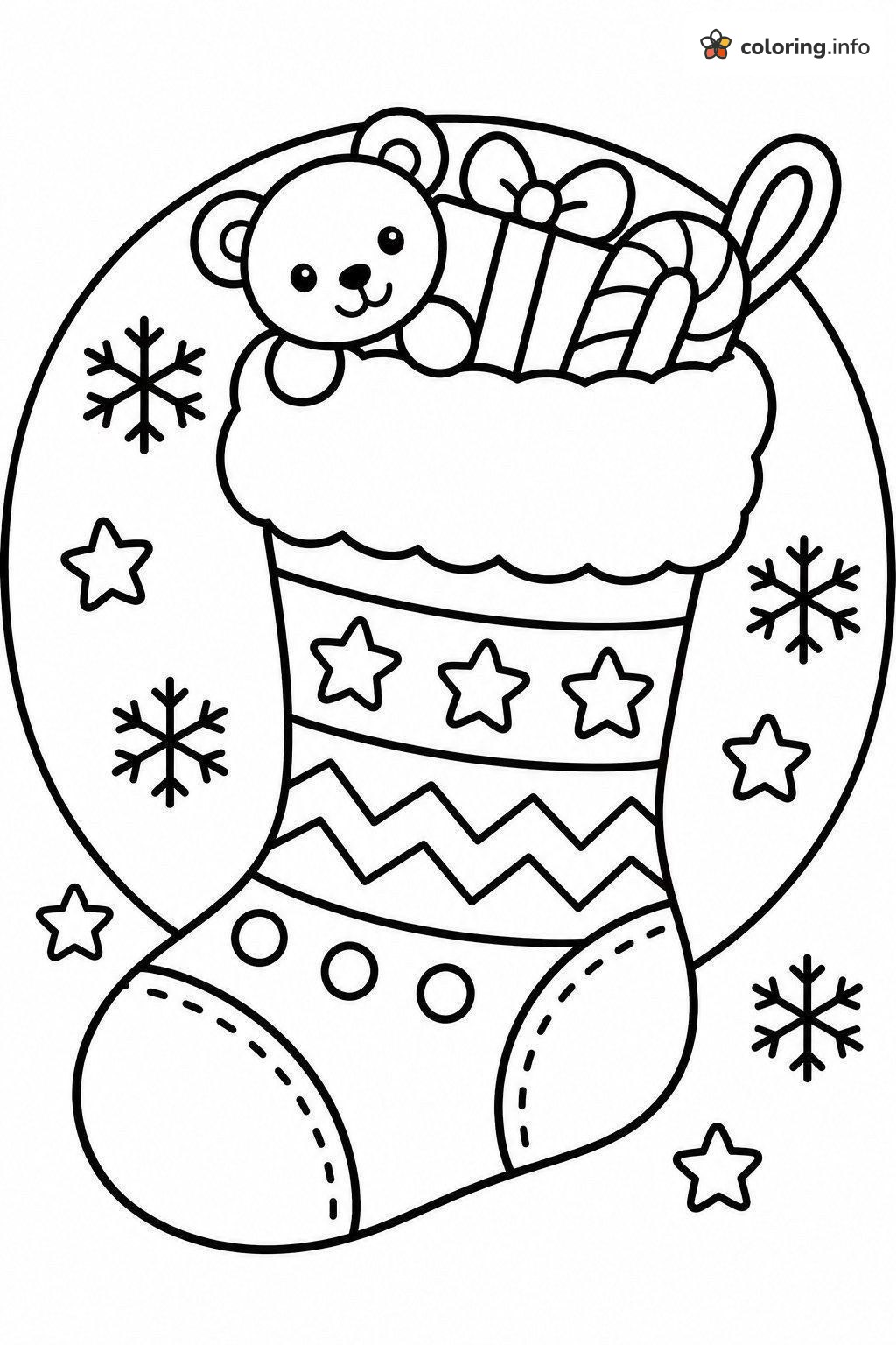 Teddy Bear Stocking Christmas Mandala for Little Hands printable coloring page Teddy Bear Stocking Christmas Mandala for Little Hands printable coloring page