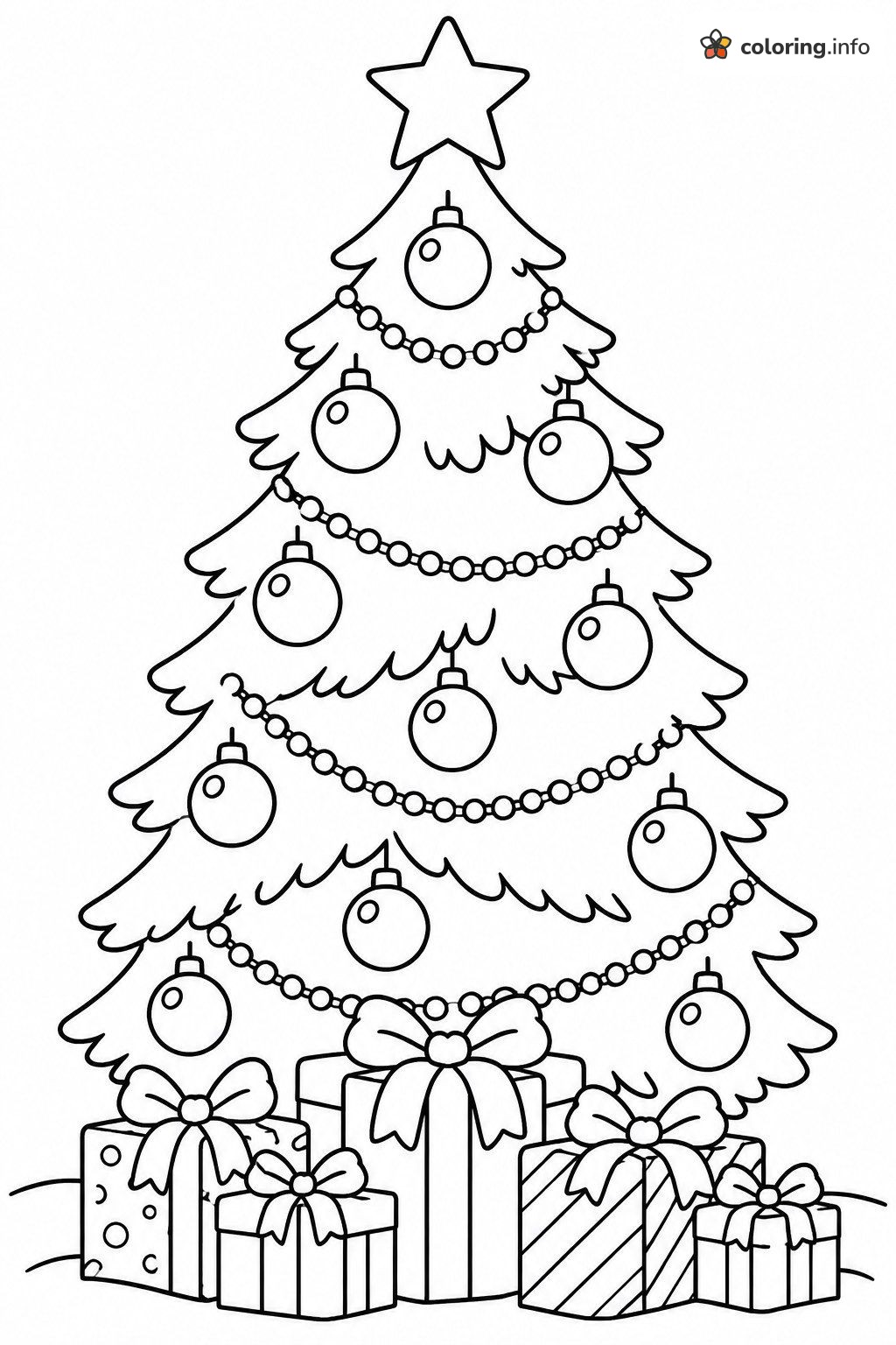 Decorated Tree With Presents, Christmas for Kids Coloring Sheet Decorated Tree With Presents, Christmas for Kids Coloring Sheet