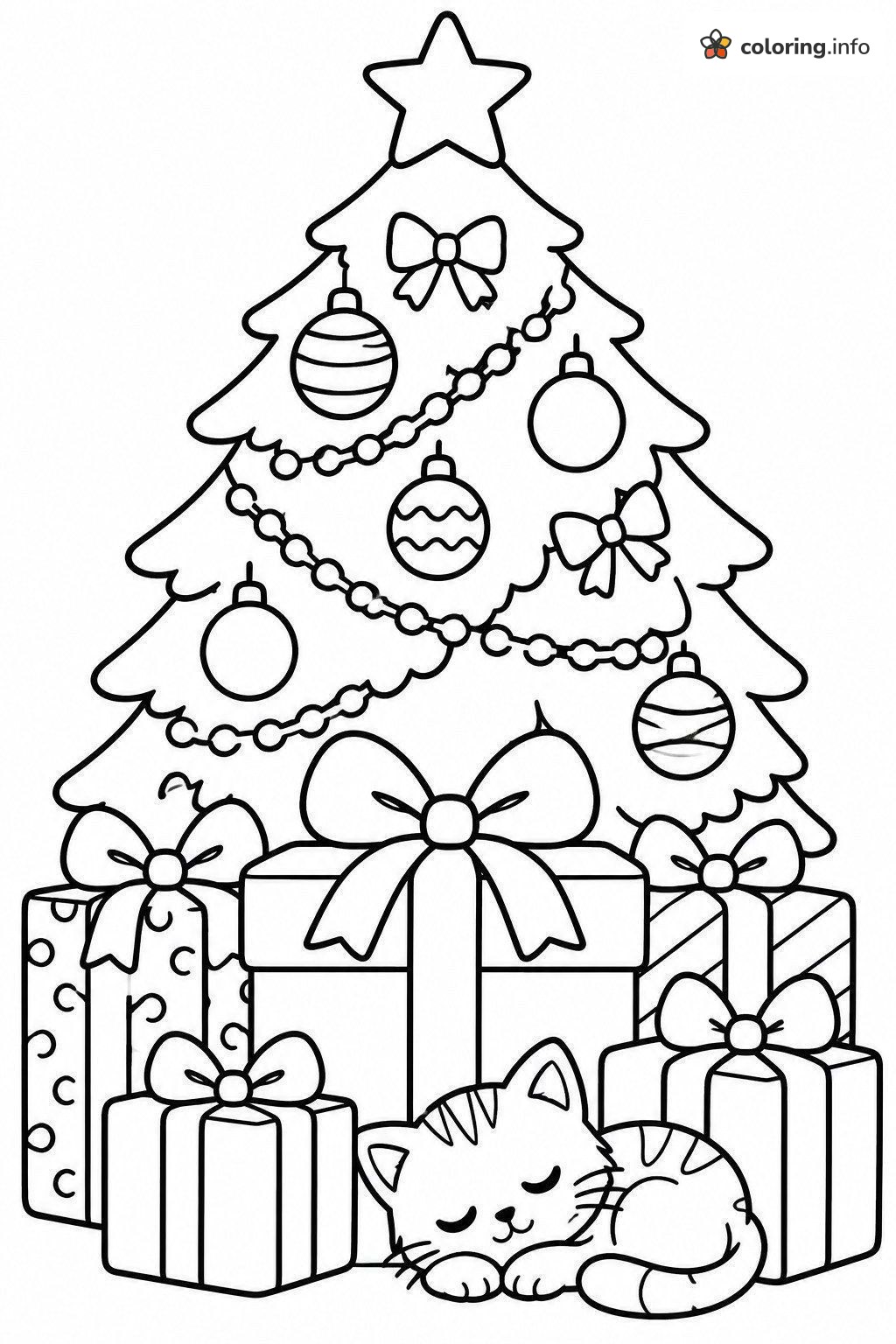 Sleeping Kitten Under the Tree, Princess Christmas Coloring Page Sleeping Kitten Under the Tree, Princess Christmas Coloring Page