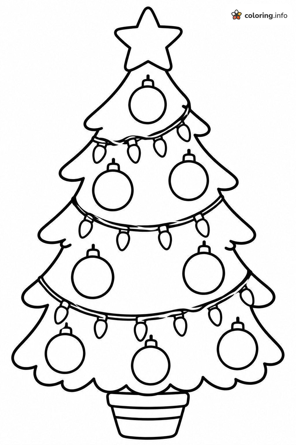 Tall Christmas Tree Strung with Lights and Eight Ornaments coloring page Tall Christmas Tree Strung with Lights and Eight Ornaments coloring page