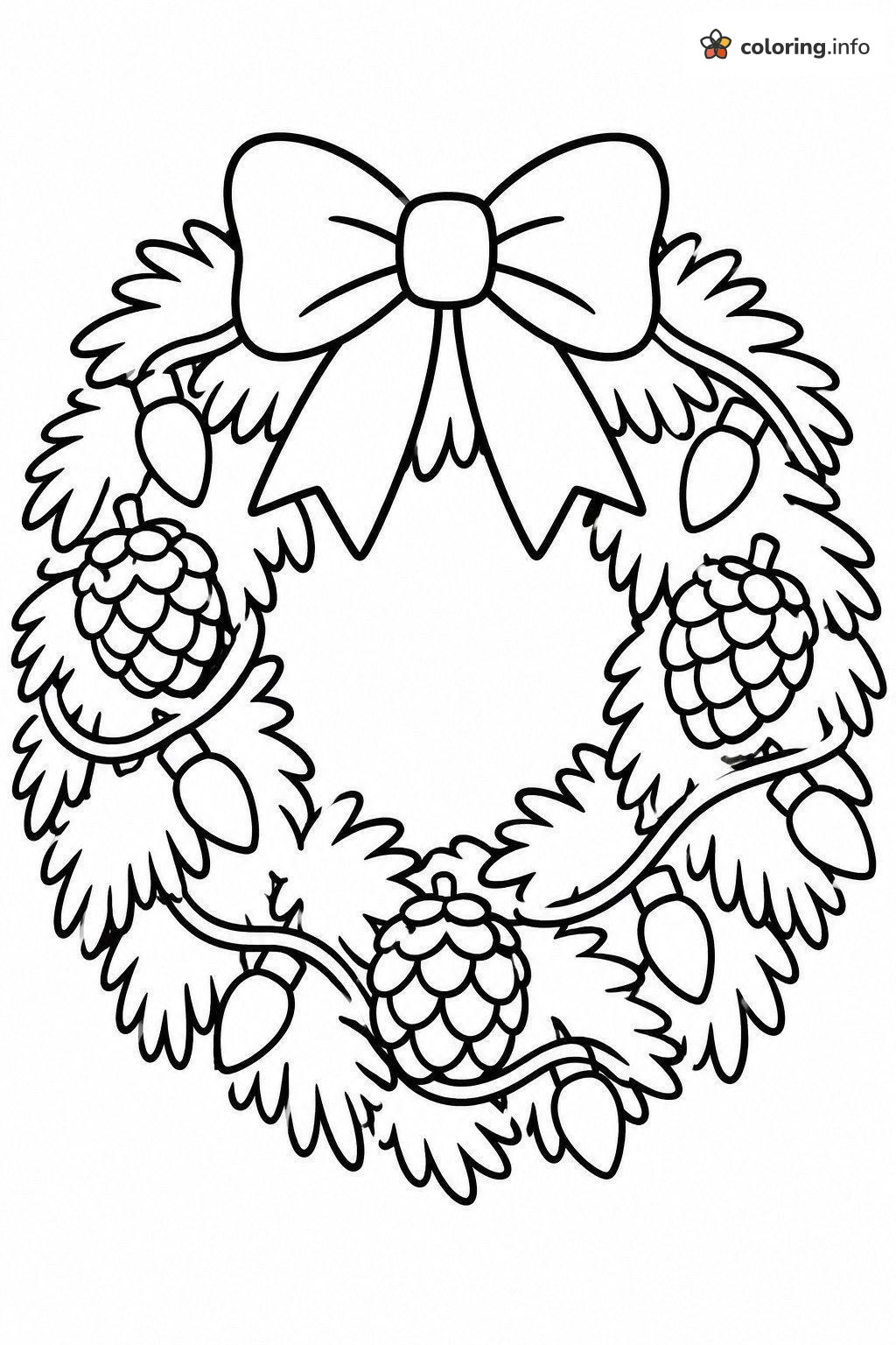 Evergreen Wreath with Bow and Christmas Lights coloring page Evergreen Wreath with Bow and Christmas Lights coloring page